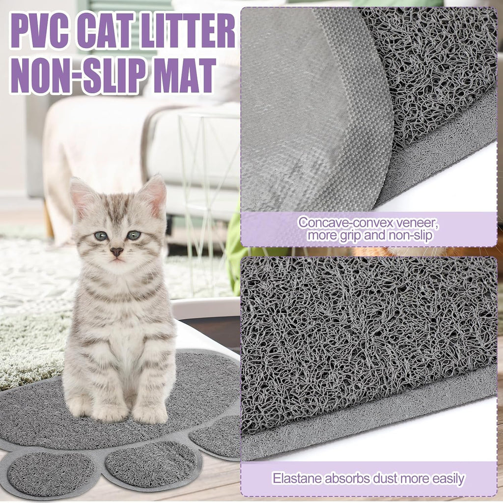 7 pcs small cat kitten starter kit cat litter box with shovel paw litter mat double automatic kitten bowls toy teaser stick collar essentials kits for 1-3 lbs beginner (stylish, purple) - view 4
