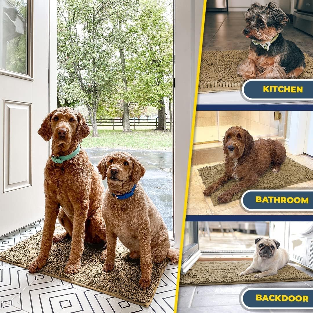 Pack of 3 Highly Absorbent Microfiber Dog Door Mat and Pet Rug, Non Slip Thick Washable Area Mat Soft Chenille for Kitchen Bathroom Bedroom and Outdoor - Beige Small, Medium & Large - view 7