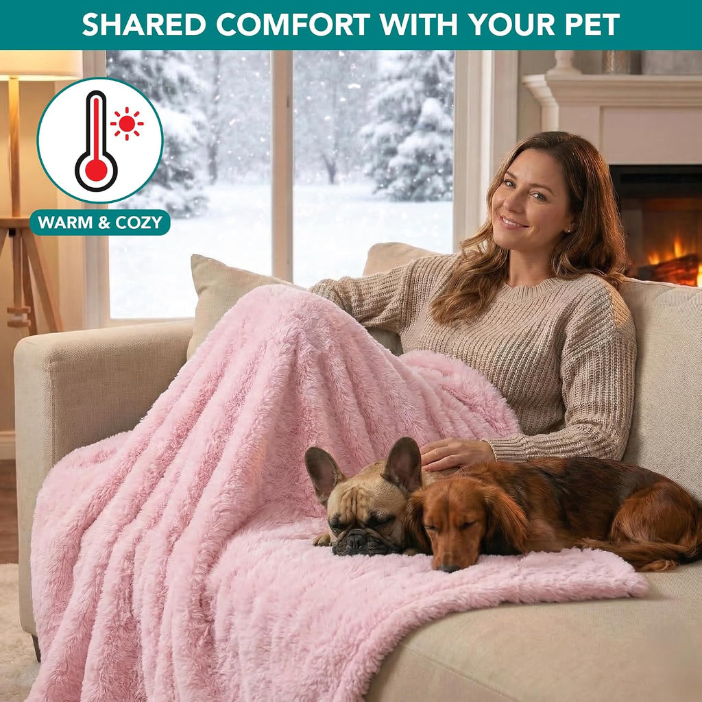 Fluffy Waterproof Dog Blanket for Couch and Bed, Reversible Sherpa Pet Throw, Pee Proof Furniture Protector Sofa Cover, Washable Cat Blanket for Small Medium Dogs and Cats (Pink Blush, 24x32) - view 4