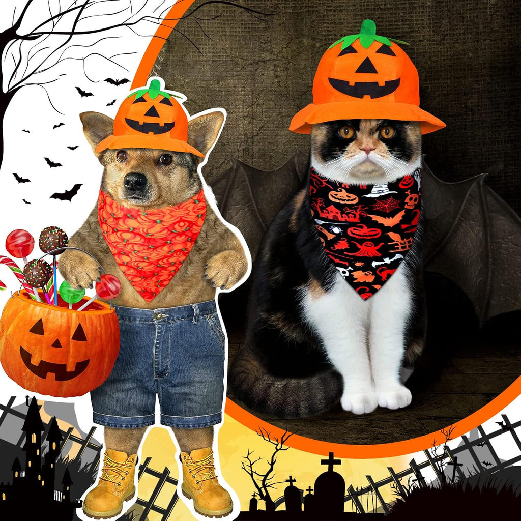 12 pieces Halloween dogs bandanas adjustable triangle bandana with bat ghost pumpkin patterns for Halloween puppy cat costume pet apparel accessories - view 3