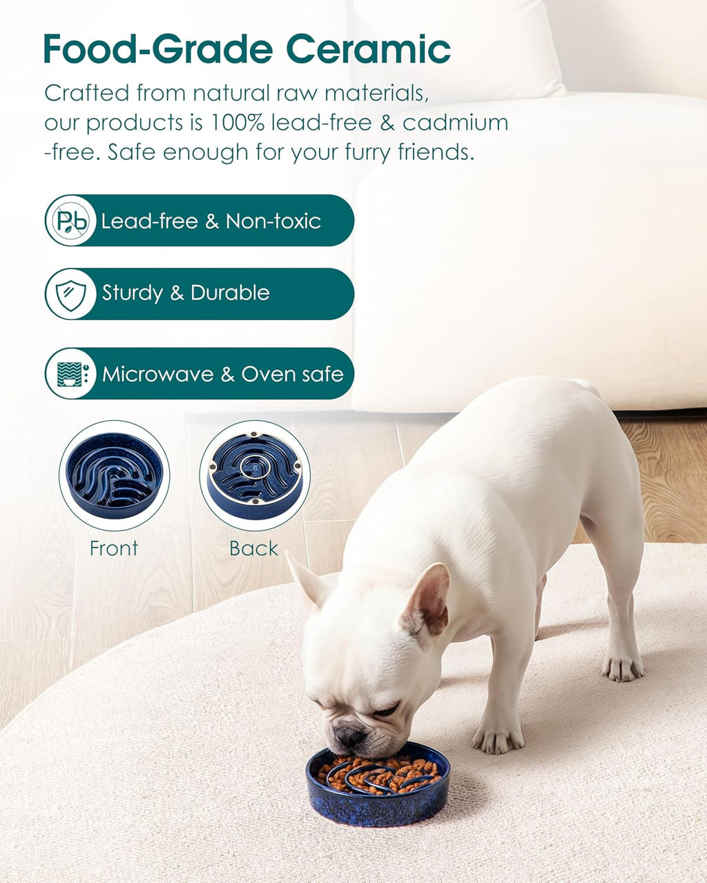 Slow Feeder Dog Bowl, 0.6 Cup Ceramic Slow Feeding Food Dish for Small Breed, Puzzle Dog Food Bowl for Fast Eater, Blue - view 4