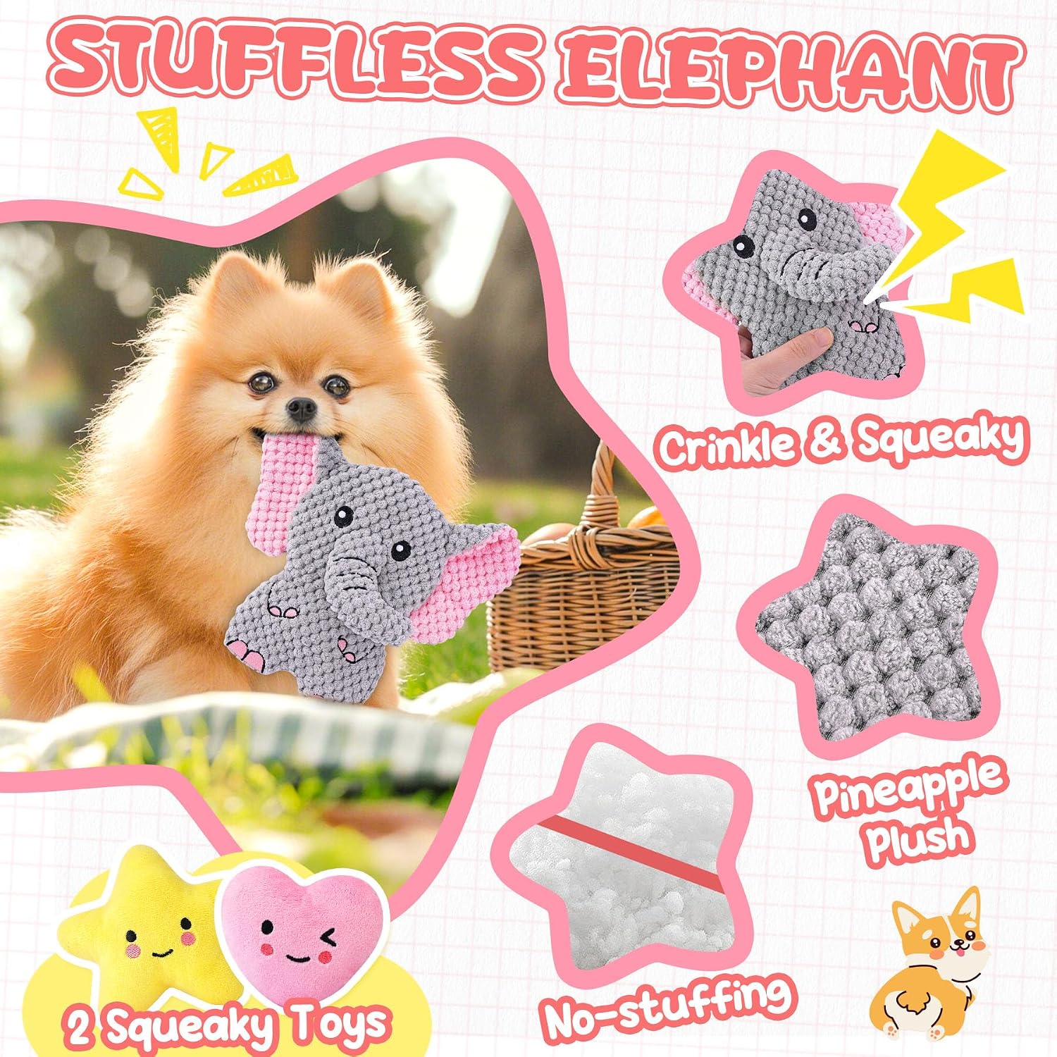 Pink Puppy Toys - 9 Pack Puppy Chew Toys for Teething, Enrichment Dog Toys for Small Dogs to Keep Them Busy, Squeaky Plush Toy for Boredom - view 3