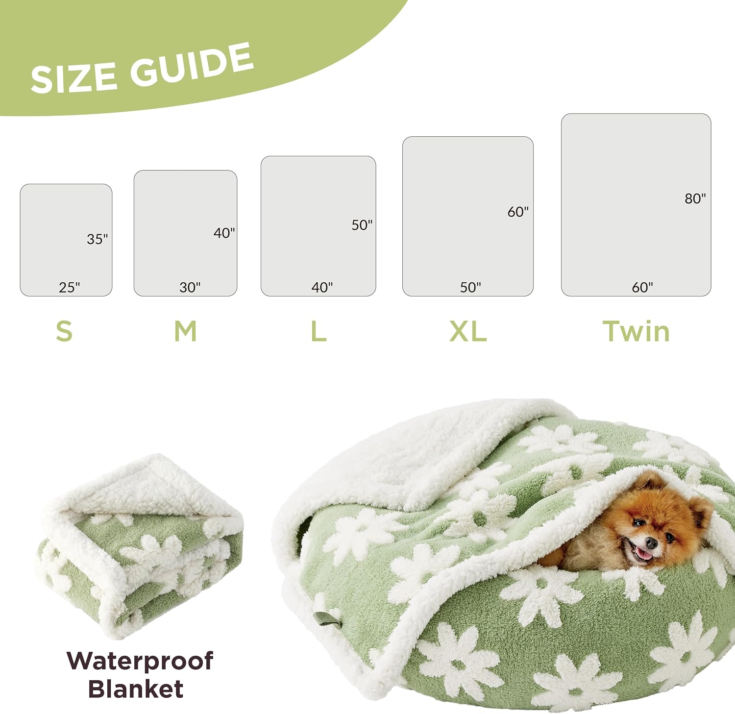 Waterproof Dog Blankets for Small Dogs Cute Cozy 3D Jacquard,25x35 | Puppy Blanket for Cat Aesthetic Gift, Warm Soft Sherpa Throw Washable, Reversible Pet Couch Protector, Flower Garden Green - view 6