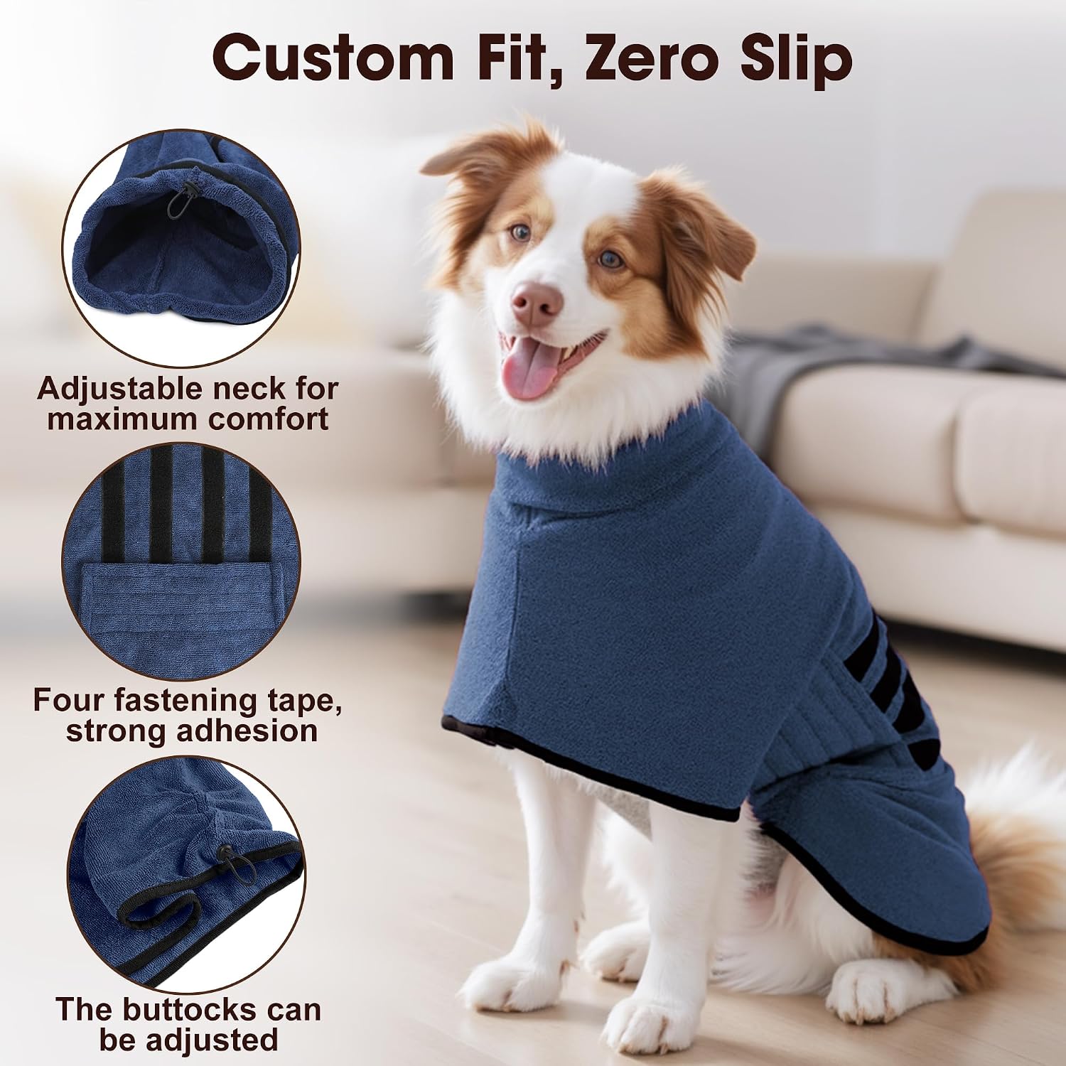 Microfiber dog bathrobe, super absorbent dog drying coat | fast drying towel wrap, adjustable bath robe for small, medium & large dogs - view 2