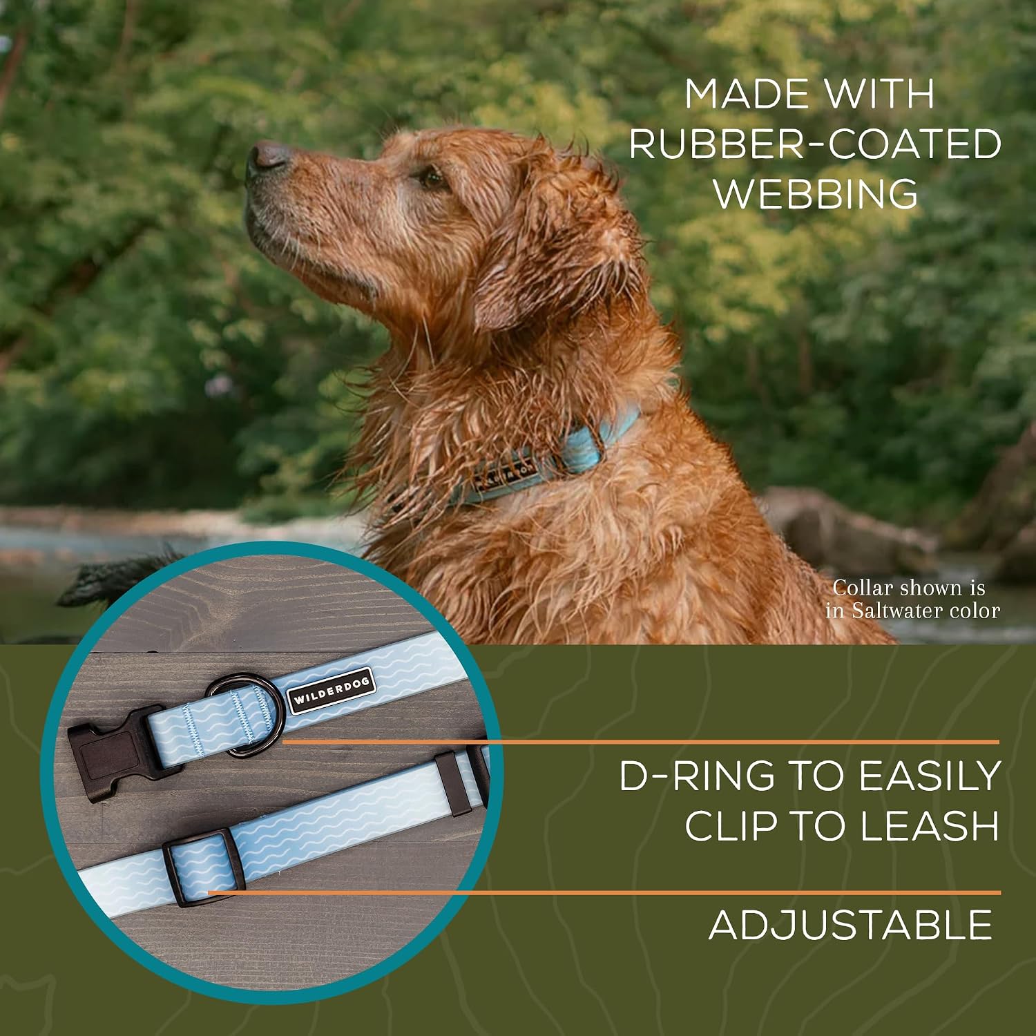 Waterproof dog collar - repels water & dirt - medium 13"-18" - saltwater - view 3