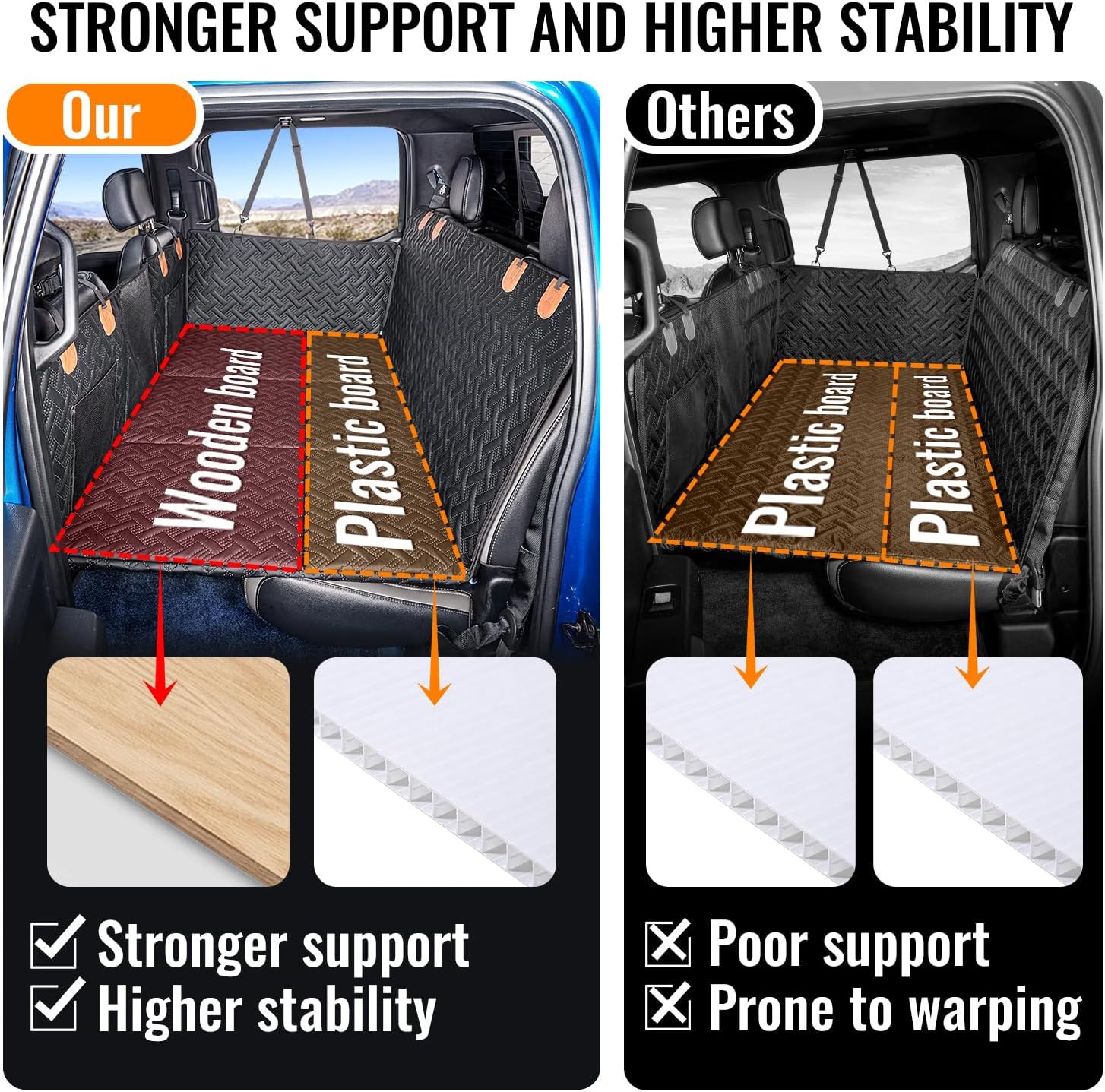 Dog Car Seat Cover for Back Seat,Seat Extender for Full Size Truck | Hard Bottom Dog Hammock,Waterproof,Scratch Resistant Leather,Strong Support,More Rest Space,Truck Back Seat Protector,Black - view 4