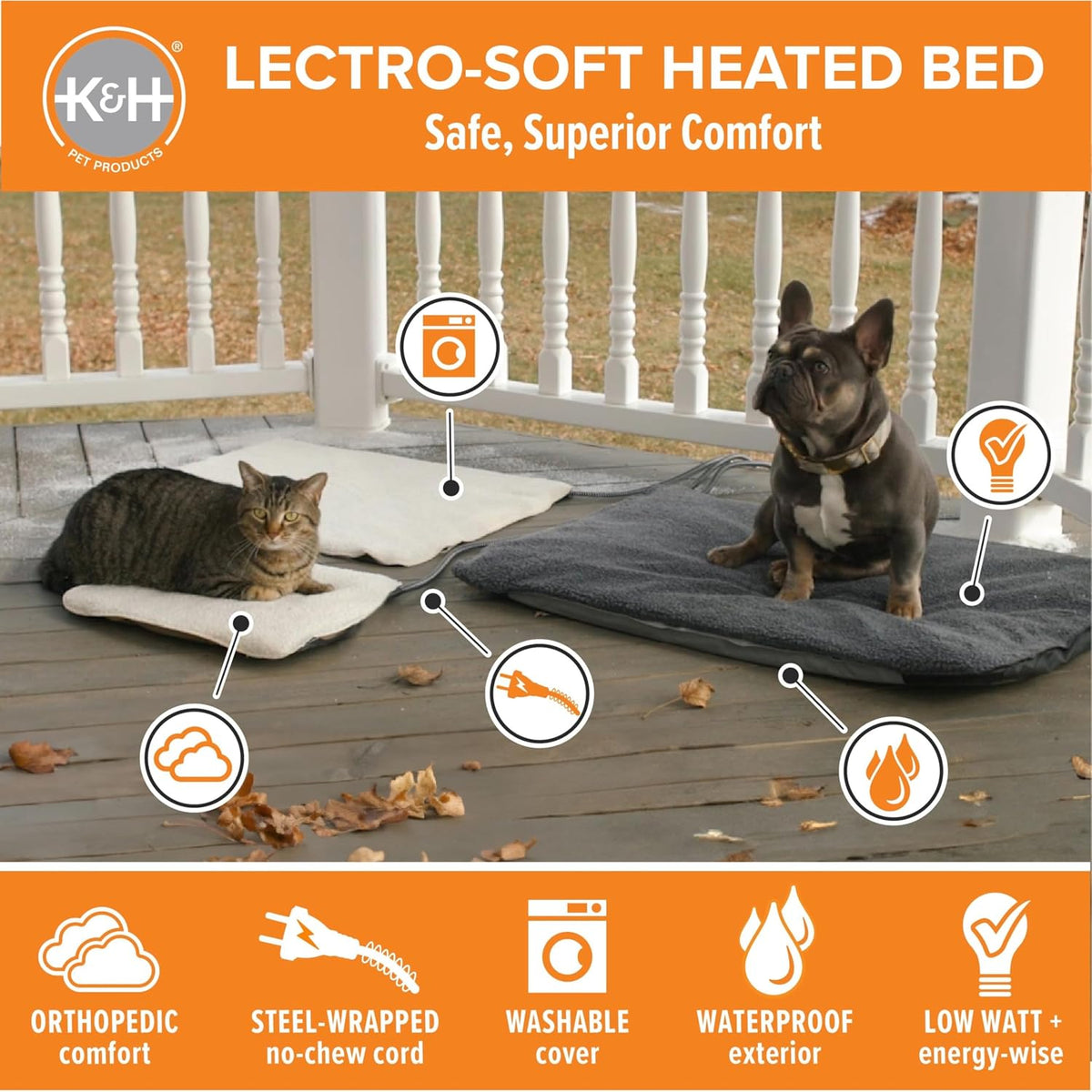 Heating pad, outdoor pet bed, safety listed, 18x14in, 20W | orthopedic outdoor heating pad for cats, waterproof cushion, flexible design, automatic warming, washable cover, small, tan - view 2