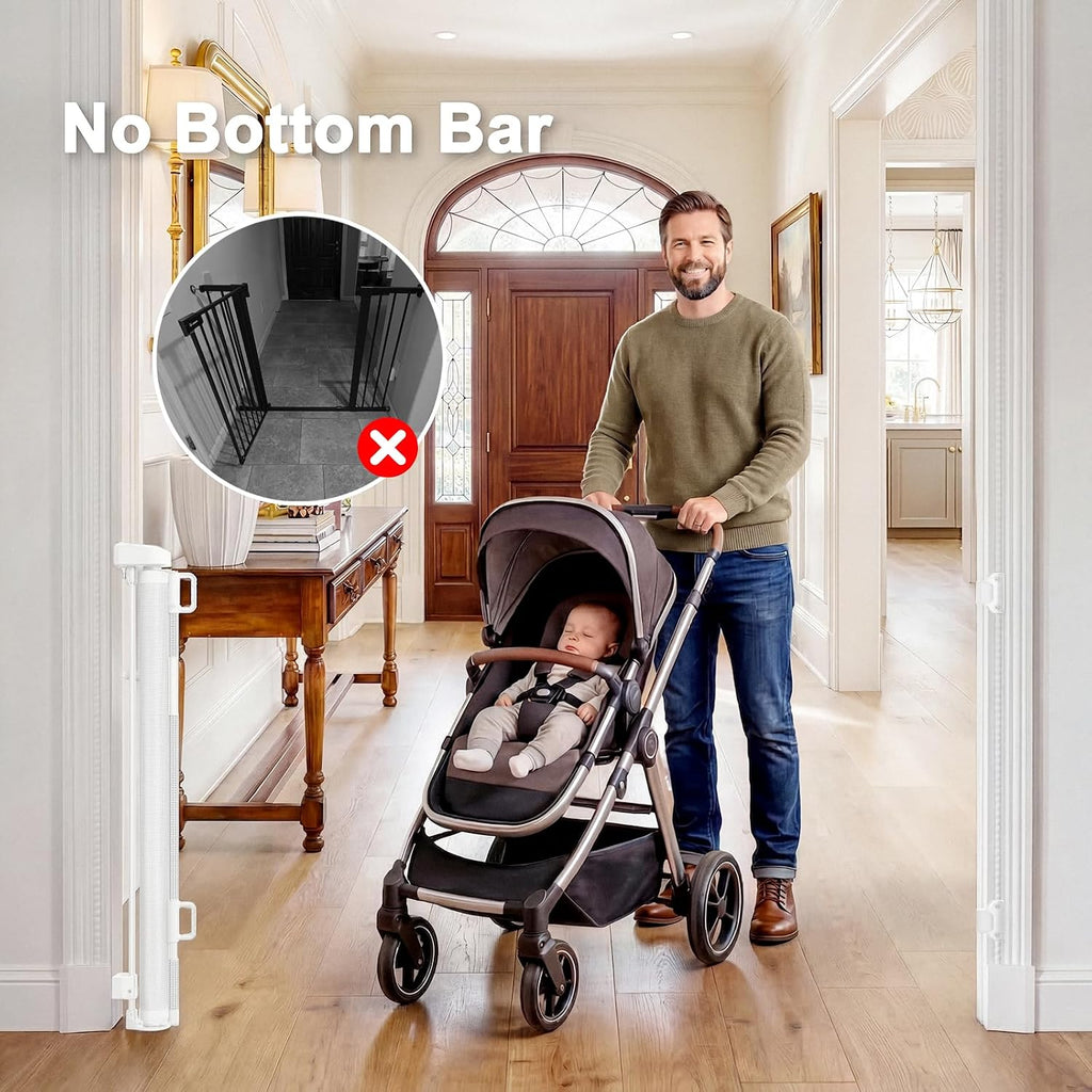 Retractable Baby Gates for Doorways & Stairs, Indoor/Outdoor Mesh Dog Gate for Dogs, Puppies, Infants, Toddlers, Babies, Children, Kids, 33" Tall Expands Up to 60" Width, Safety Retractable Pet Gate - view 5