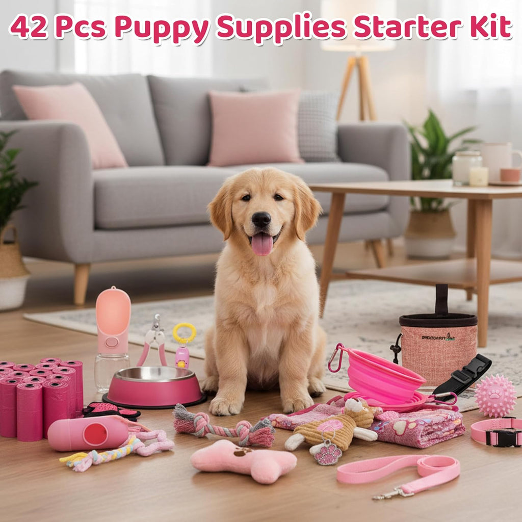 Puppy Starter Kit for Small Dogs, 42 Pcs Puppy Essentials Supplies | Includes Dog Toys, Collar and Leash, Training Clicker, Treat Bag, Waste Bag Dispenser, Blanket, Grooming Glove and Bowls - view 7