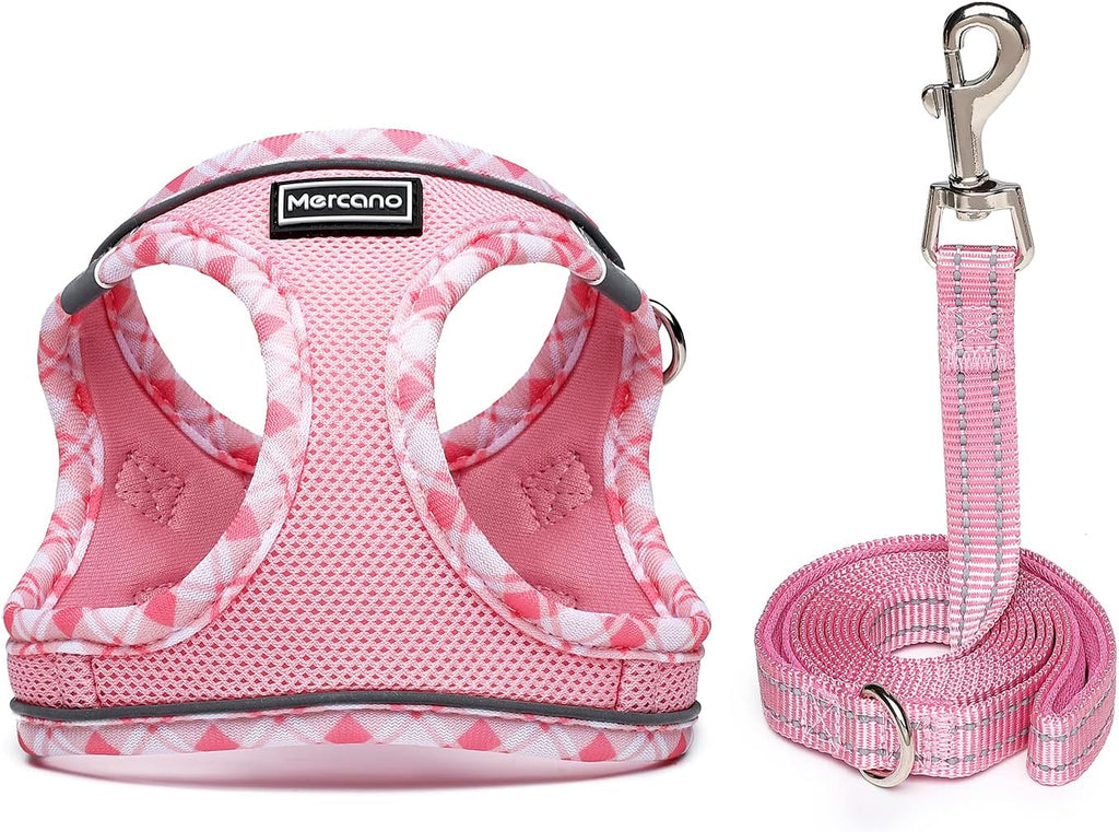 Soft Mesh Dog Harness and Leash Set, Step-in Reflective Breathable Lightweight Vest Harnesses with Safety Buckle for Small Dogs, Cats (Pink, S) - view 2