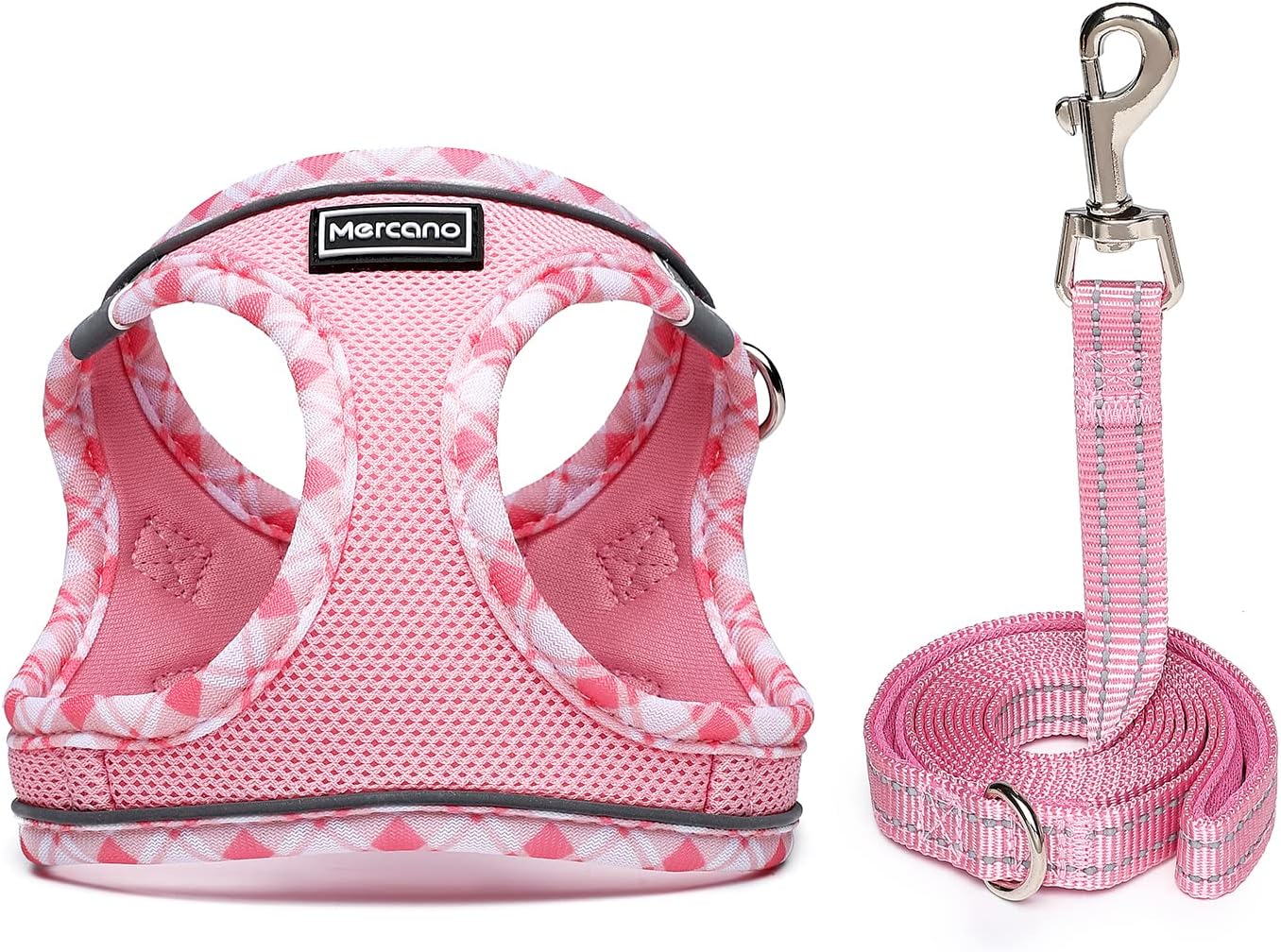 Soft Mesh Dog Harness and Leash Set, Step-in Reflective Breathable Lightweight Vest Harnesses with Safety Buckle for Small Dogs, Cats (Pink, S) - view 2
