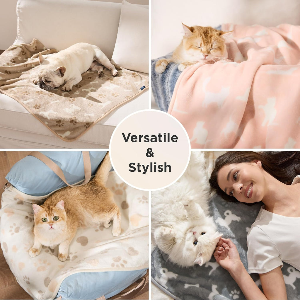 Dog Blanket for Small Dogs Puppy Cat, Flannel Fleece, 3-Pack 30x20 | 280GSM Coral Fleece,Washable Fuzzy Pet Blanket with Paw Prints for Crate Cage, Dog Bed,Puppy Essentials, Doggy Kitten Gifts - view 5
