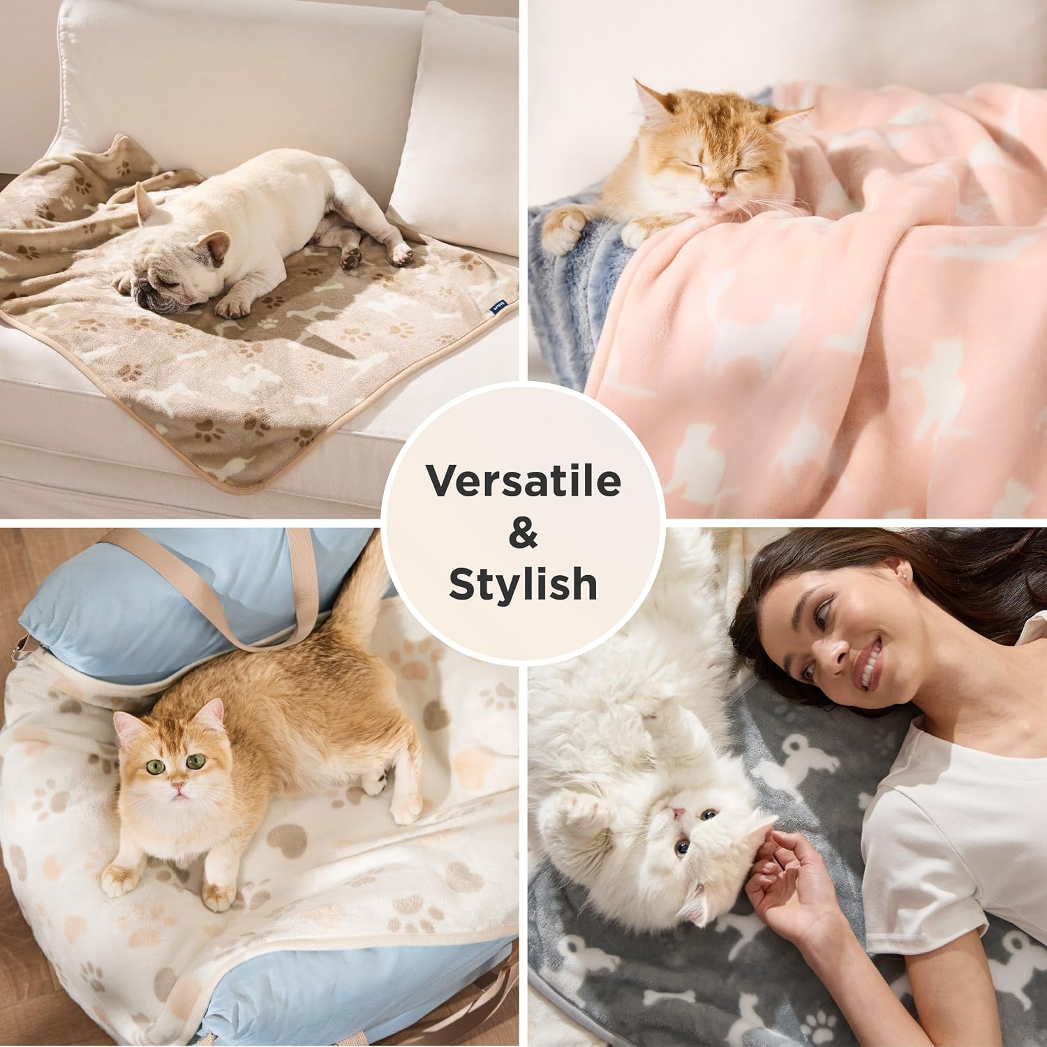 Dog Blanket for Small Dogs Puppy Cat, Flannel Fleece, 3-Pack 30x20 | 280GSM Coral Fleece,Washable Fuzzy Pet Blanket with Paw Prints for Crate Cage, Dog Bed,Puppy Essentials, Doggy Kitten Gifts - view 5