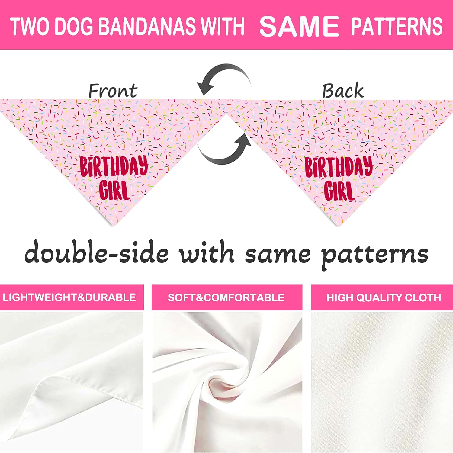 Birthday Girl Dog Bandanas 1 Pack, Pink Dog Scarfs for Girl, HBD Pet Scarves for Birthday Party Decoration for Large and Extra Large Dogs (Pink, X-Large) - view 4