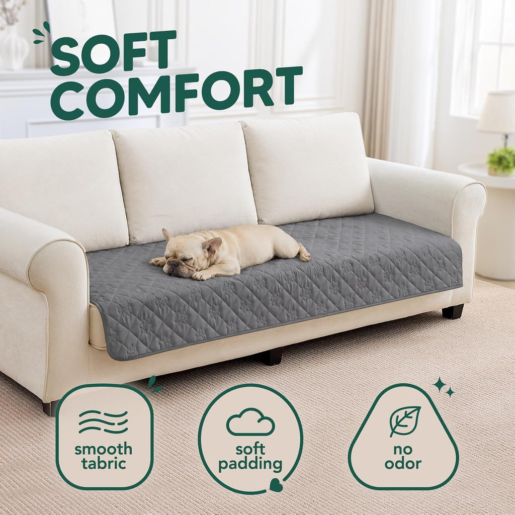 Waterproof Couch Covers for Dogs, Pet Blanket for Sofa Washable | Paw Print Quilted, Hair Resistant, Anti Cat Scratch, Pee Proof Furniture Protector for 3 Seat Sofa and Bed, 30x70 Inch, Grey - view 4