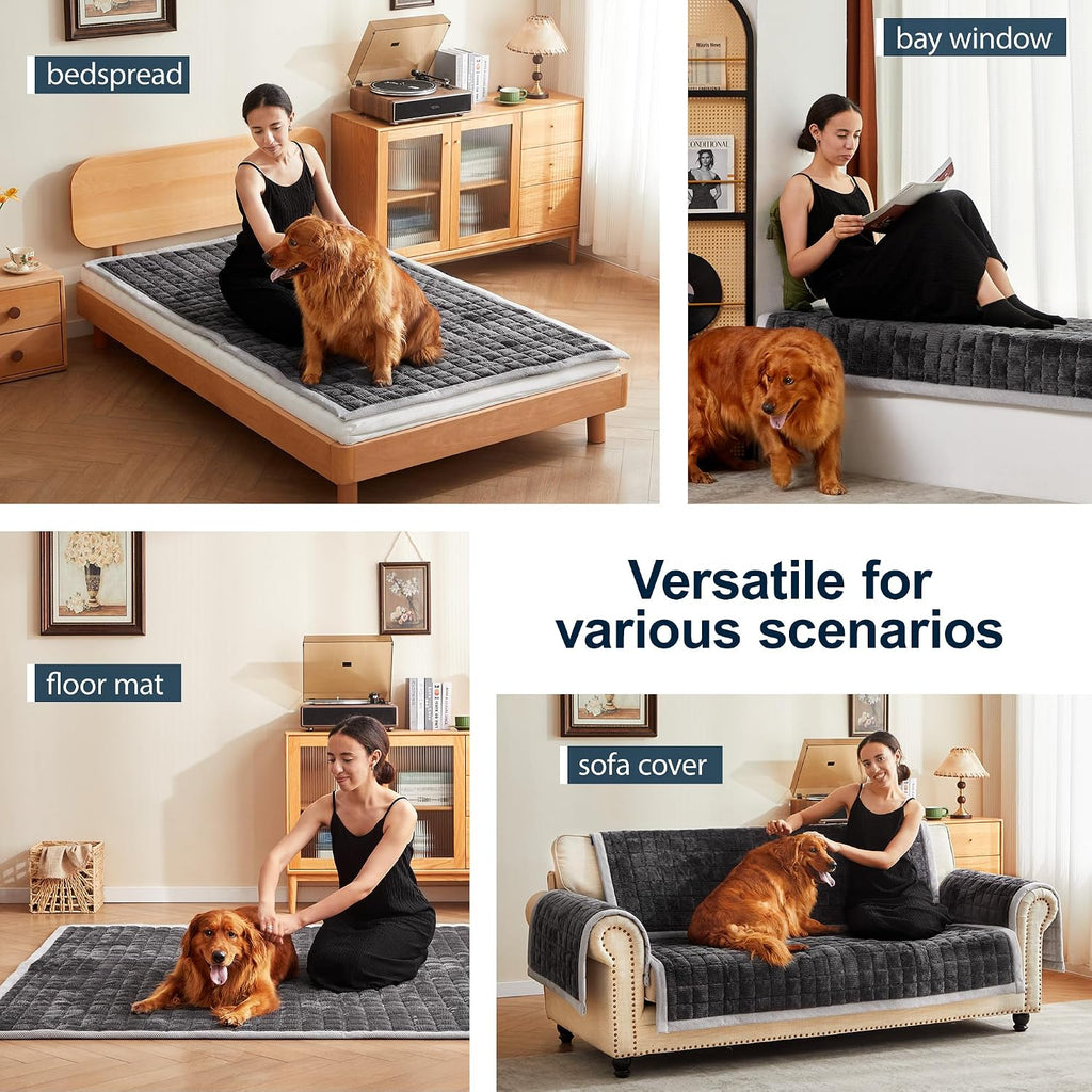 Couch cover for dogs washable, non-slip fuzzy sofa covers for pets | thick soft furniture protector fits loveseat & sectional, against fur & dirt (dark gray, 1pc/36"x65"/seat cover) - view 5