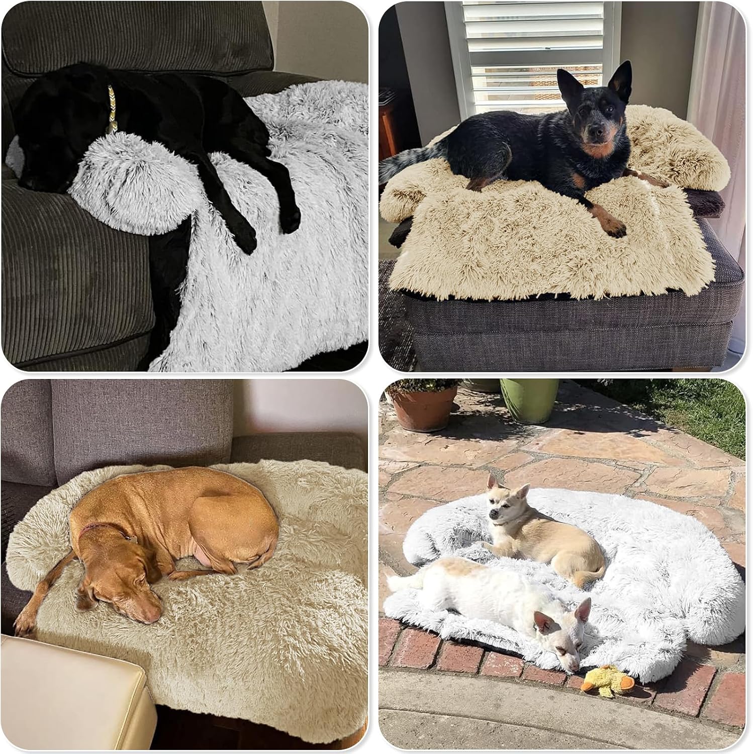 Calming dog bed fluffy plush dog mat for furniture protector with removable washable cover for large medium small dogs and cats (large, beige) - view 7