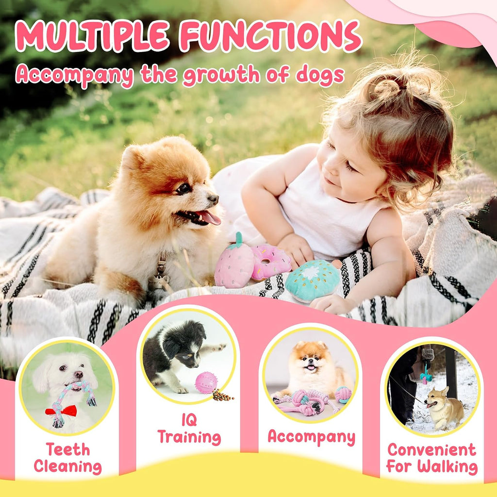 Pink Puppy Toys for Boredom - 23 Pack Puppy Chew Toys for Teething, Interactive Dog Toys for Puppies, Cute Small Dog Toys with Treat Ball, Squeaky Dog Chew Toys and Ropes - view 4