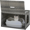 Rattan Cat Litter Box Enclosure, XL, Gray | Handwoven wicker; Hidden litter box furniture; Raised-edge mat; Tall doorway; Odor control; Designed for large cats