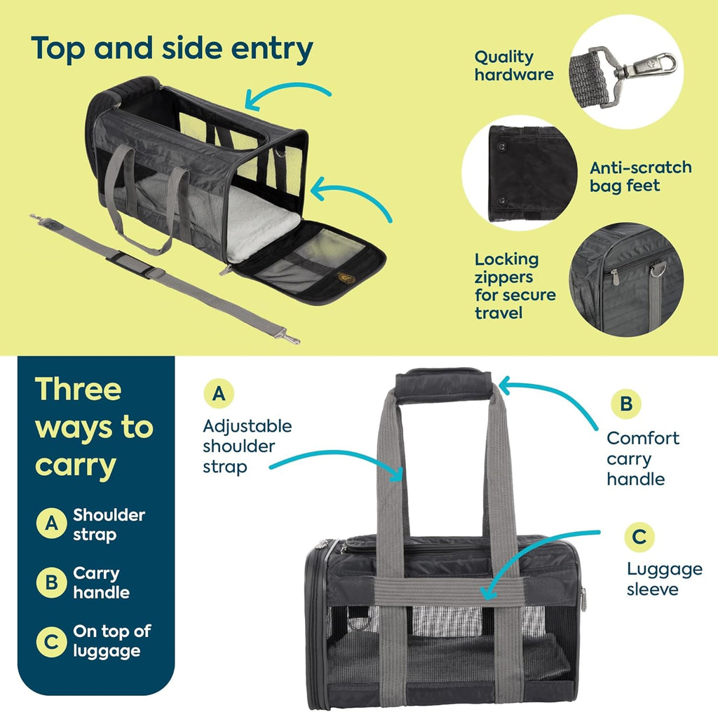 Original Deluxe Travel Pet Carrier, Airline Approved & Guaranteed On Board - Charcoal Gray, Medium - view 4