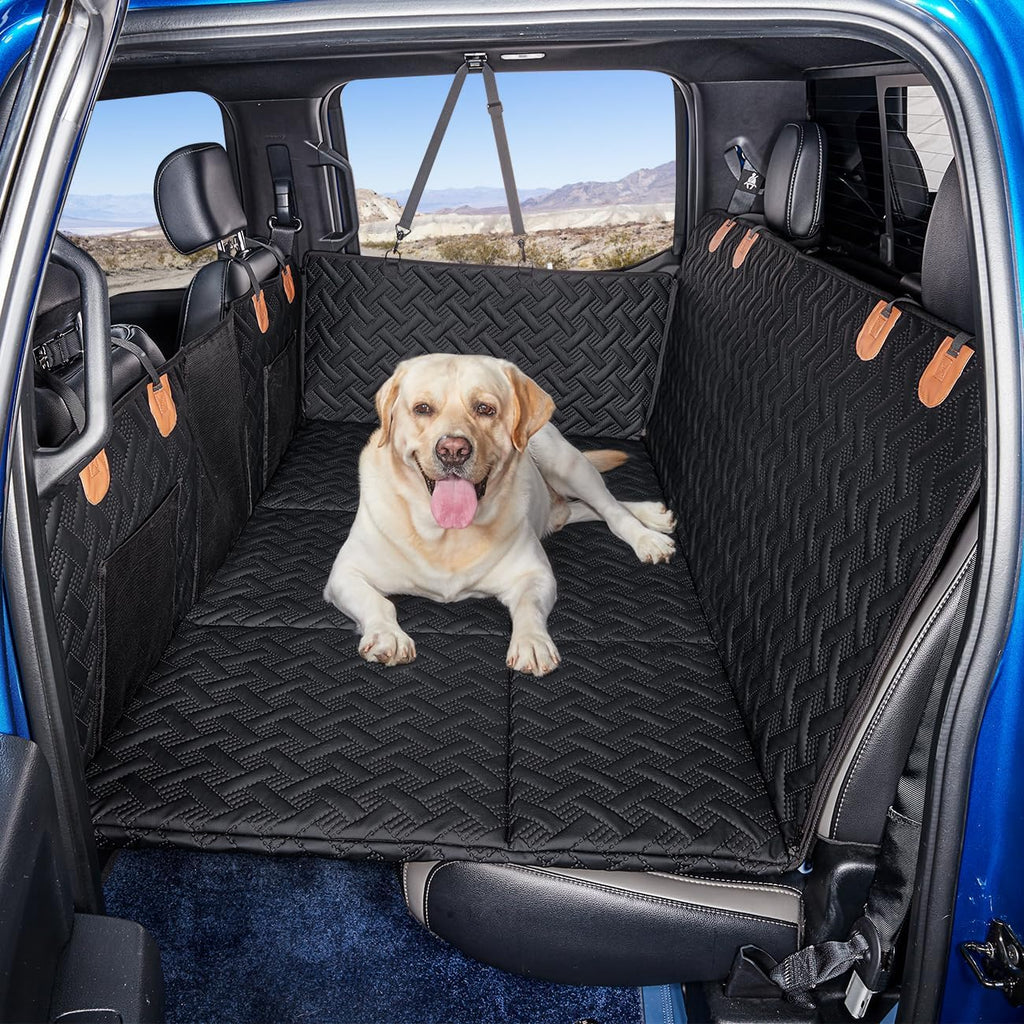Dog Car Seat Cover for Back Seat,Seat Extender for Full Size Truck | Hard Bottom Dog Hammock,Waterproof,Scratch Resistant Leather,Strong Support,More Rest Space,Truck Back Seat Protector,Black