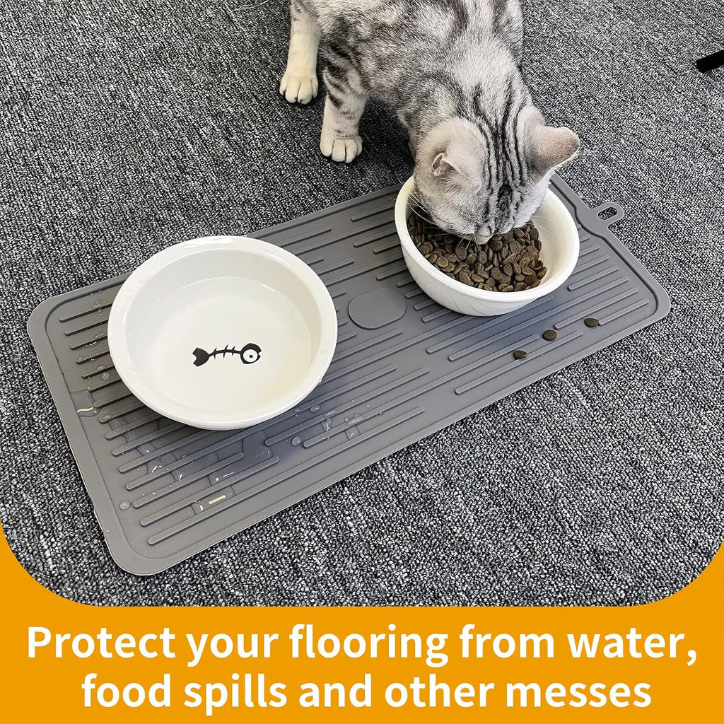 Pet Placemat for Dog and Cat, Mat for Prevent Food and Water Overflow, Suitable for Medium and Small Pet, Grey, Silicone - view 5