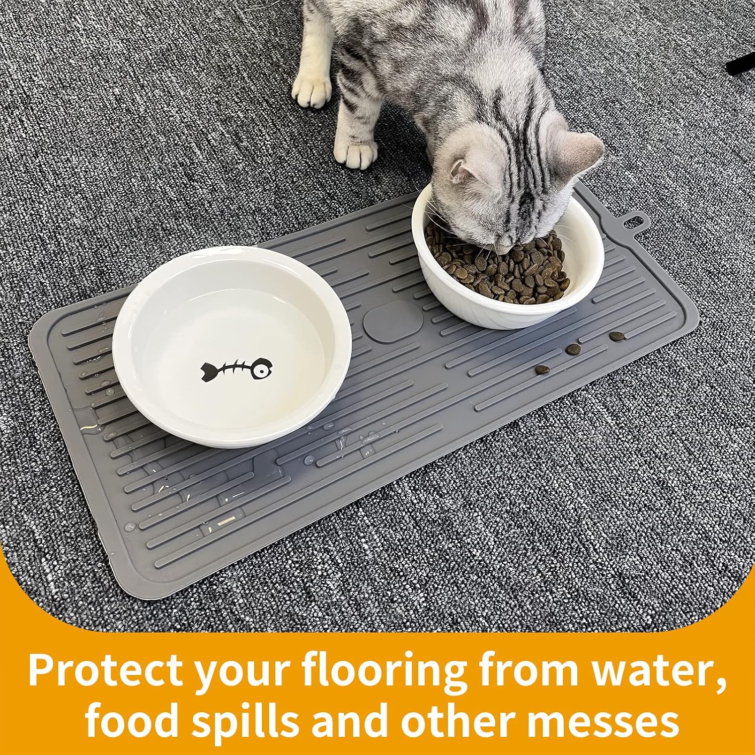 Pet Placemat for Dog and Cat, Mat for Prevent Food and Water Overflow, Suitable for Medium and Small Pet, Grey, Silicone - view 5