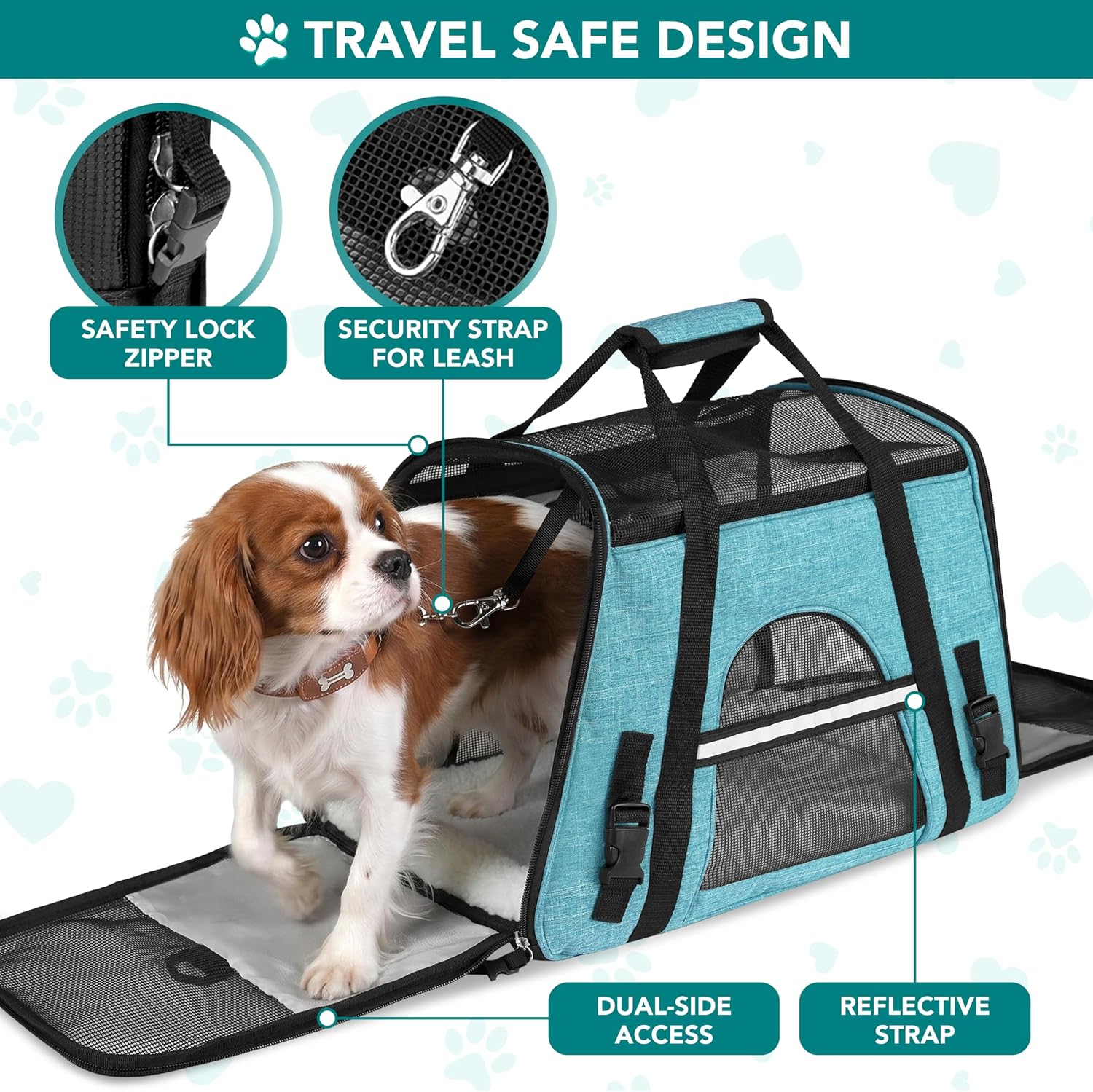 Airline Approved Pet Carrier for Cats & Small Dogs, Soft Sided TSA Travel Carrier Bag Sherpa Bed, Breathable Mesh Ventilation, Collapsible Bowl, Fit Under Seat, Up to 18 lbs, Large Heather Blue - view 4