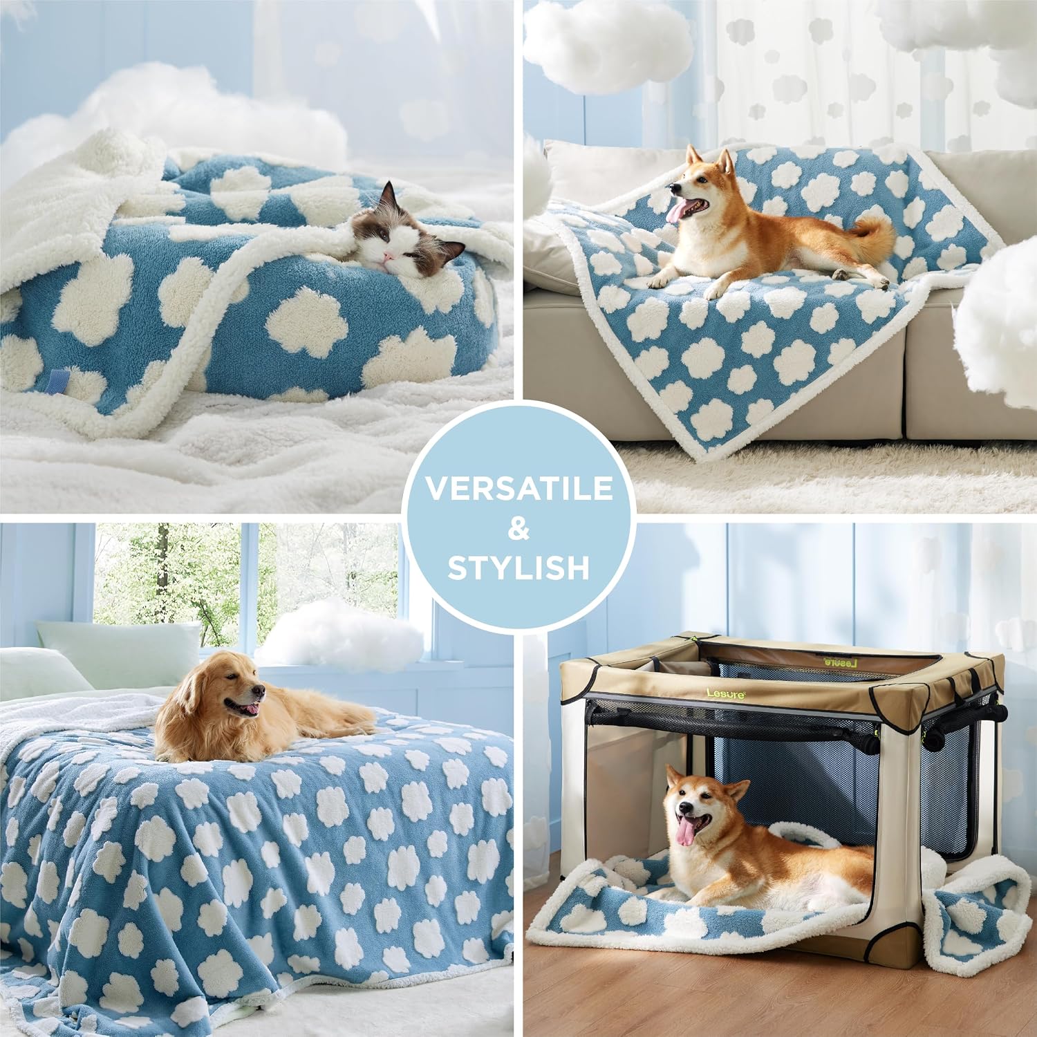 Waterproof Dog Blankets for Small Dogs Cute Cozy 3D Jacquard,25x35 | Puppy Blanket for Cat Aesthetic Gift, Warm Soft Sherpa Throw Washable, Reversible Pet Couch Protector, Clouds Blue - view 5