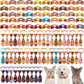 100 Pack Fall Dog Bow Tie Collar Set, 50 Dog Bow Ties and 50 Pet Neckties Maple Leaf Pumpkin Turkey Pattern Pet Costume Accessories for Small Medium Dogs Cats, Thanksgiving Halloween Supplies