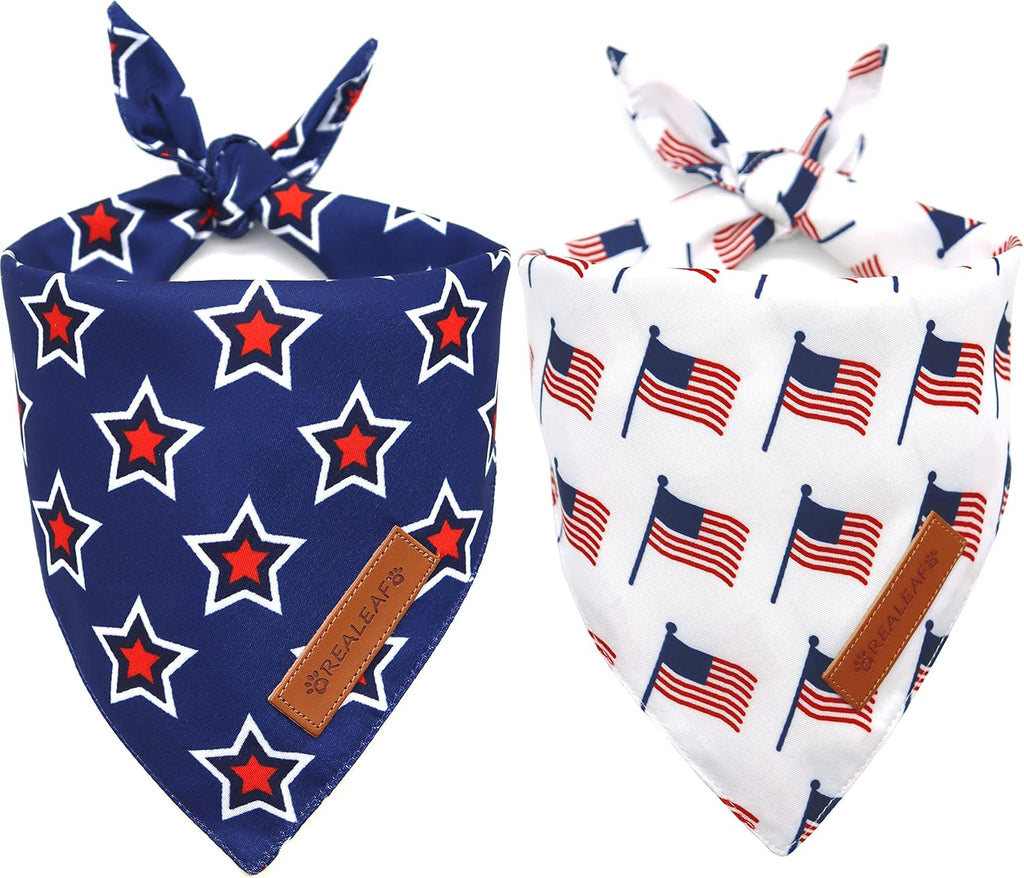 American Flag Dog Bandanas 2 Pack, Triangle Reversible 4th of July Pet Scarf for Boy and Girl, Premium Durable Fabric, Patriotic Bandana for Small Medium Large and Extra Large Dogs (Large)