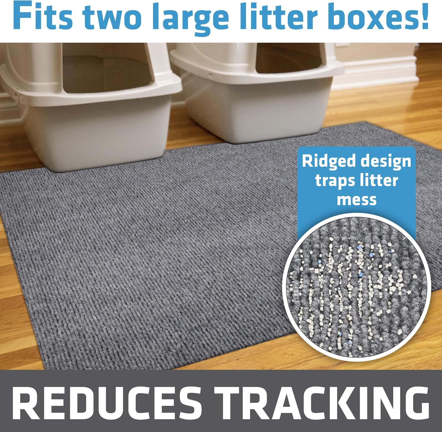 Cat litter box mat, litter trapping mat, grey, 36x47 jumbo XXL | waterproof, urine-proof, absorbent, machine washable, soft on paws, contains mess, protects floors, kitten supplies, USA made - view 2