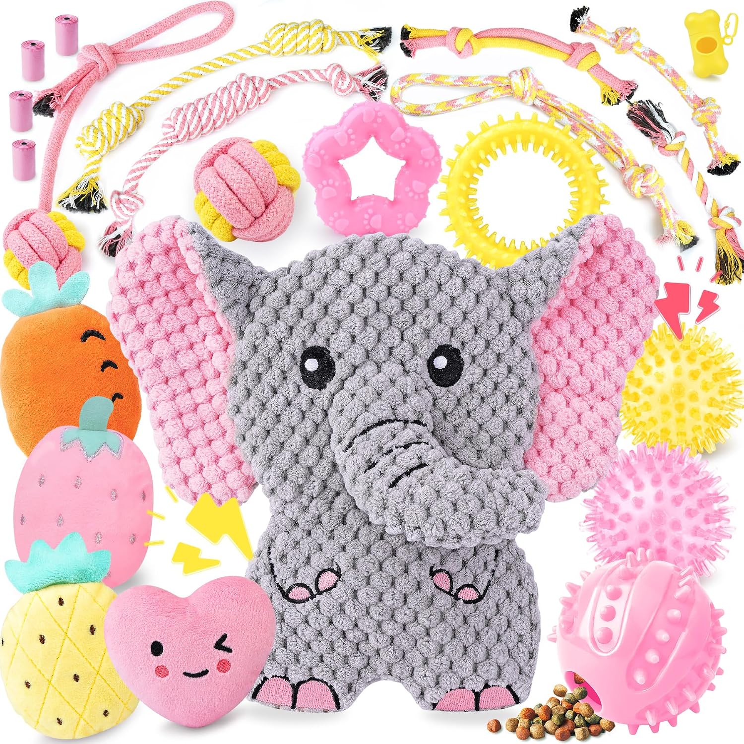 Pink Puppy Toys for Boredom - 23 Pack Puppy Chew Toys for Teething, Interactive Dog Toys for Puppies, Cute Small Dog Toys with Treat Ball, Squeaky Dog Chew Toys and Ropes - view 8