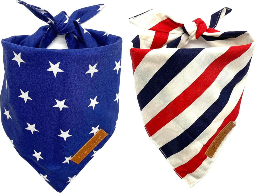 4th of July Dog Bandanas 2 Pack, Reversible American Flag Pet Scarf for Boy and Girl, Premium Durable Fabric, Patriotic Bandana for Medium and Large Dogs (Large)