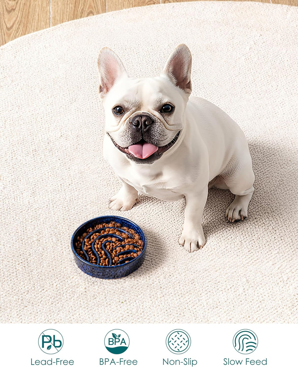 Slow Feeder Dog Bowl, 0.6 Cup Ceramic Slow Feeding Food Dish for Small Breed, Puzzle Dog Food Bowl for Fast Eater, Blue - view 5