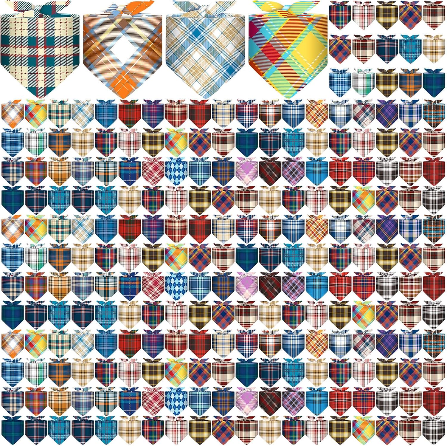 180 Pcs Plaid Dog Bandanas Bulk, Plaid Colorful Triangle Dog Scarf Bibs Adjustable Pet Kerchiefs for Medium Large Dogs Cats, Spring Summer Grooming Costume Party Accessories Decor