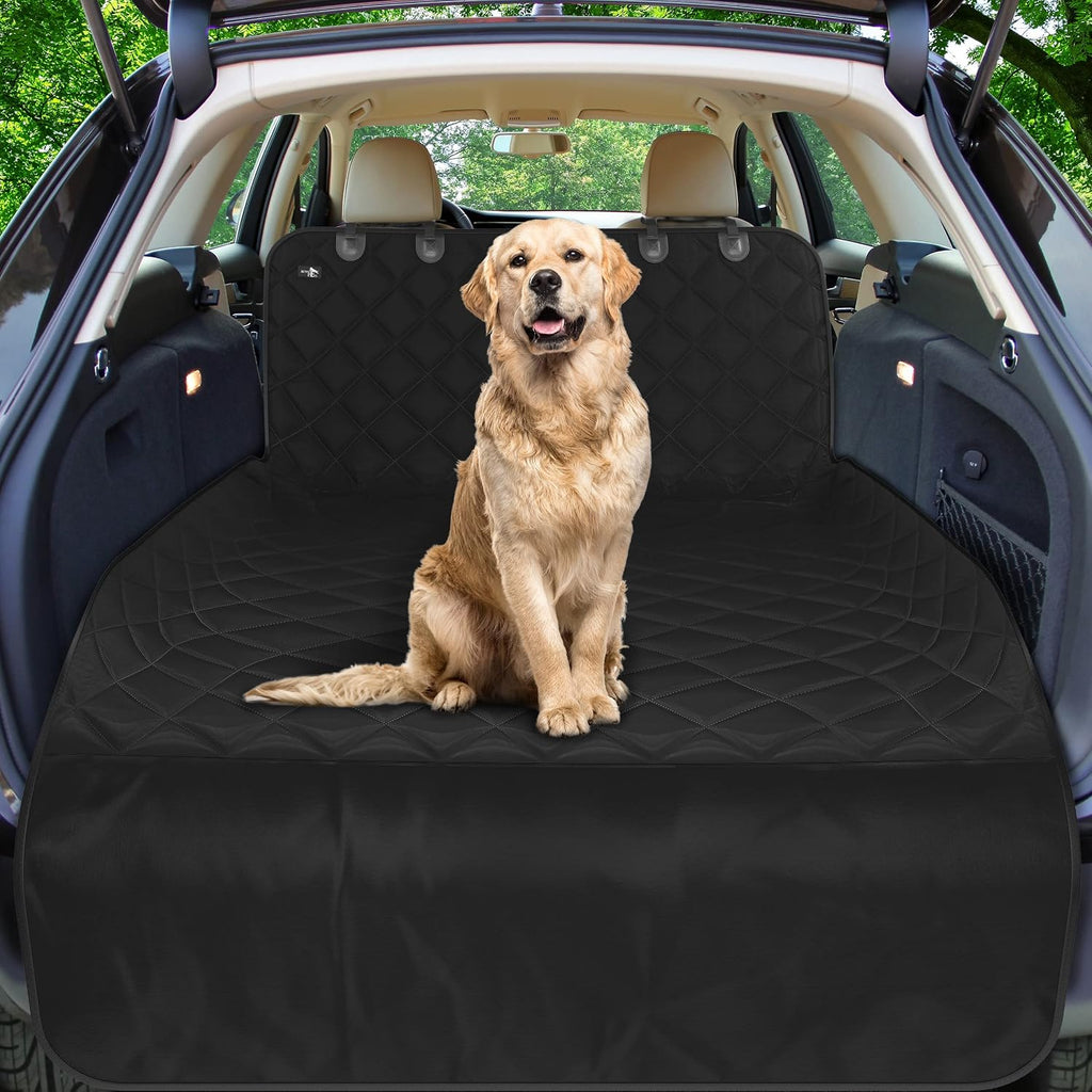 Cargo liner for dogs, durable non slip vehicle seat cover, protects against dirt & fur, pet cargo liner for SUV & trucks, large size trunk cover for dogs universal fit - black