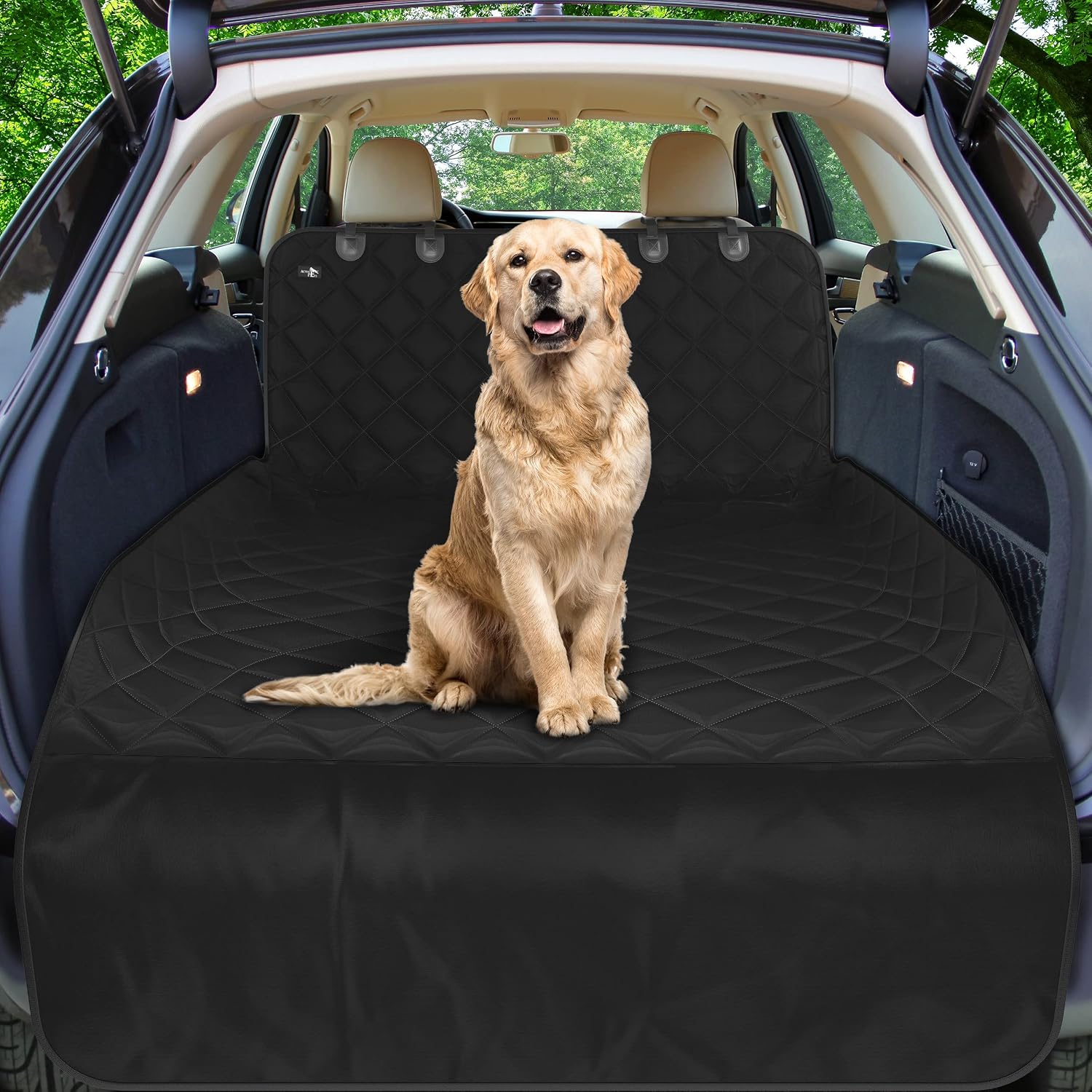 Cargo liner for dogs, durable non slip vehicle seat cover, protects against dirt & fur, pet cargo liner for SUV & trucks, large size trunk cover for dogs universal fit - black