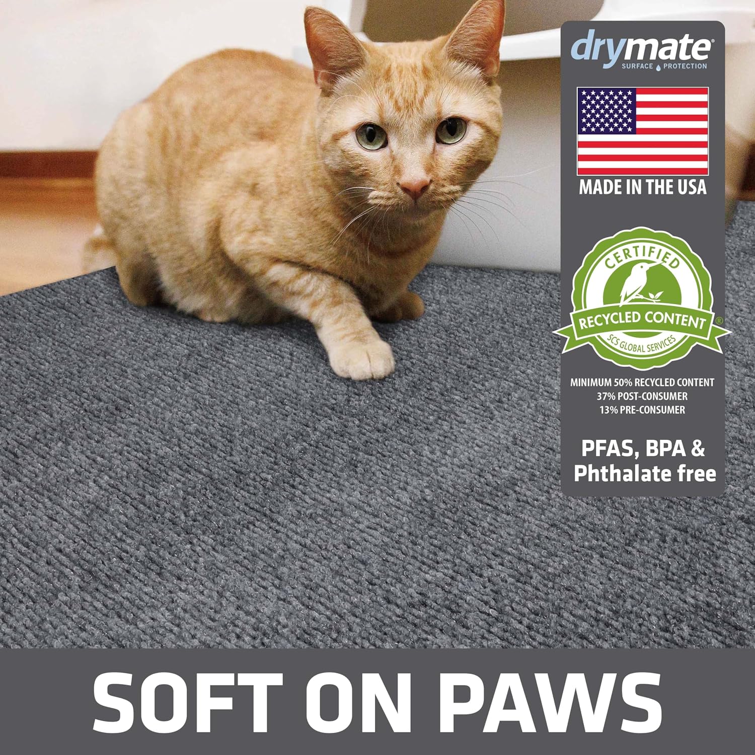 Cat litter box mat, litter trapping mat, grey, 36x47 jumbo XXL | waterproof, urine-proof, absorbent, machine washable, soft on paws, contains mess, protects floors, kitten supplies, USA made - view 3