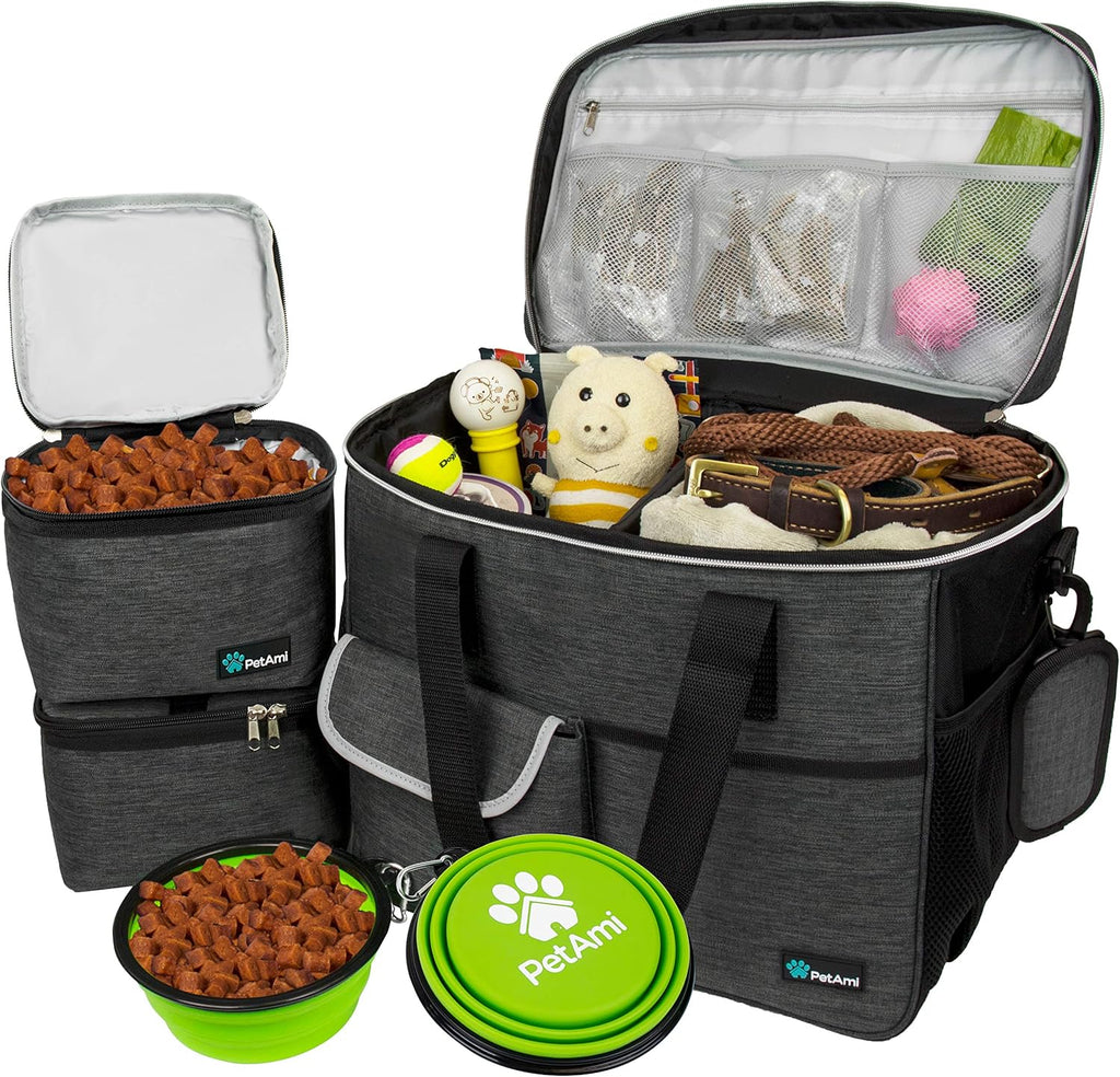 Dog Travel Bag Organizer, Pet Supplies Diaper Tote, Teal Blue Medium | Pet Travel Kit with 2 Food Containers & 2 Collapsible Dog Bowls, Luggage Sleeve, Weekend Getaway Road Trip Camping Essentials - view 4