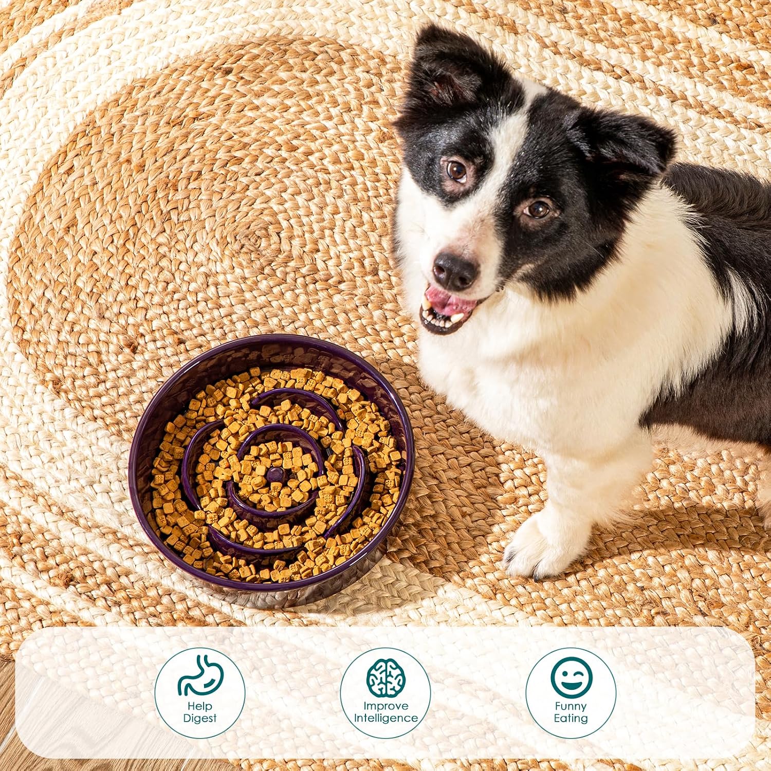 Slow Feeder Dog Bowl, 3 Cups Ceramic Large Puzzle Dog Food Dish | Maze Dog Food Bowl for Fast Eaters, Slow Feeding Design for Large Dogs, Promotes Healthy Eating Habits, Dark Purple - view 7