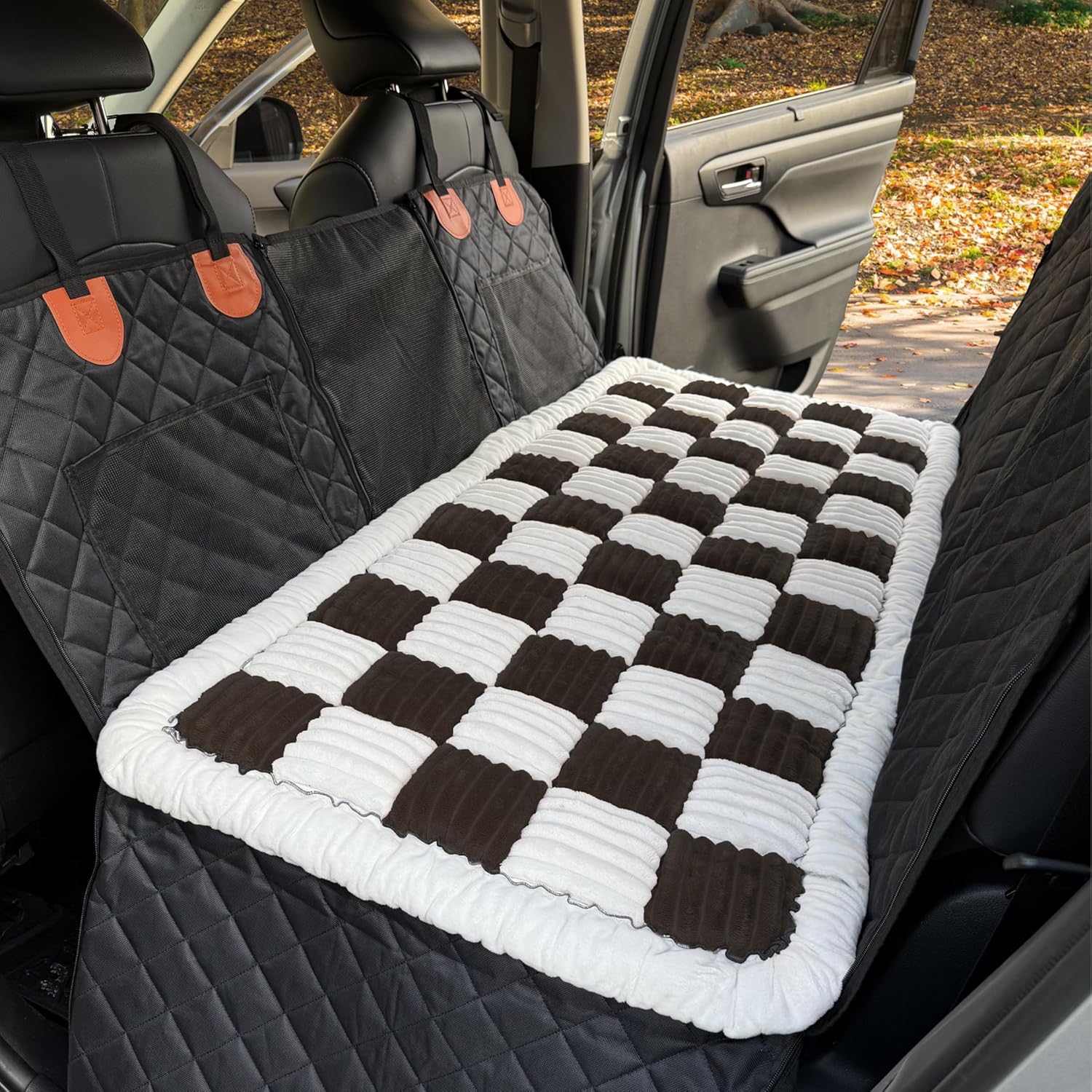 Backseat pet bed mat, anti-slip dog mat for car backseat, machine washable soft non-slip travel dog car mat for large dogs custom fit for back seat extenders and seat covers (25.5 x 53 inch)