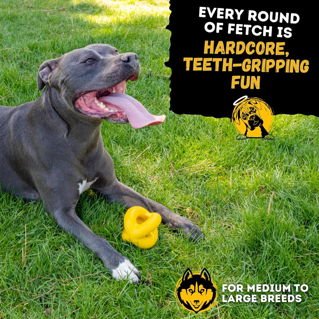 Indestructible dog ball - lifetime replacement - durable dog toy for aggressive chewers - safe, non-toxic natural rubber - chew, tug & fetch - tough, heavy duty chew toy - 4" (softball size) - view 6