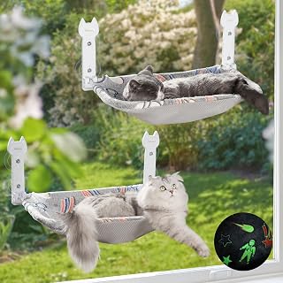 HiPetpy 2-Pack Large Cat Window Perch, Cordless Foldable Cat Hammock