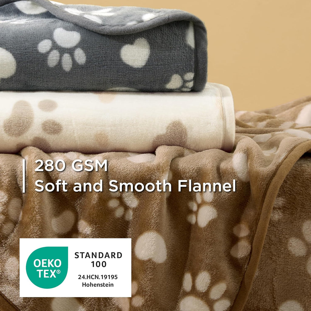 Dog Blanket for Small Dogs Puppy Cat, Flannel Fleece, 3-Pack 30x20 | 280GSM Coral Fleece,Washable Fuzzy Pet Blanket with Paw Prints for Crate Cage, Dog Bed,Puppy Essentials, Doggy Kitten Gifts - view 3