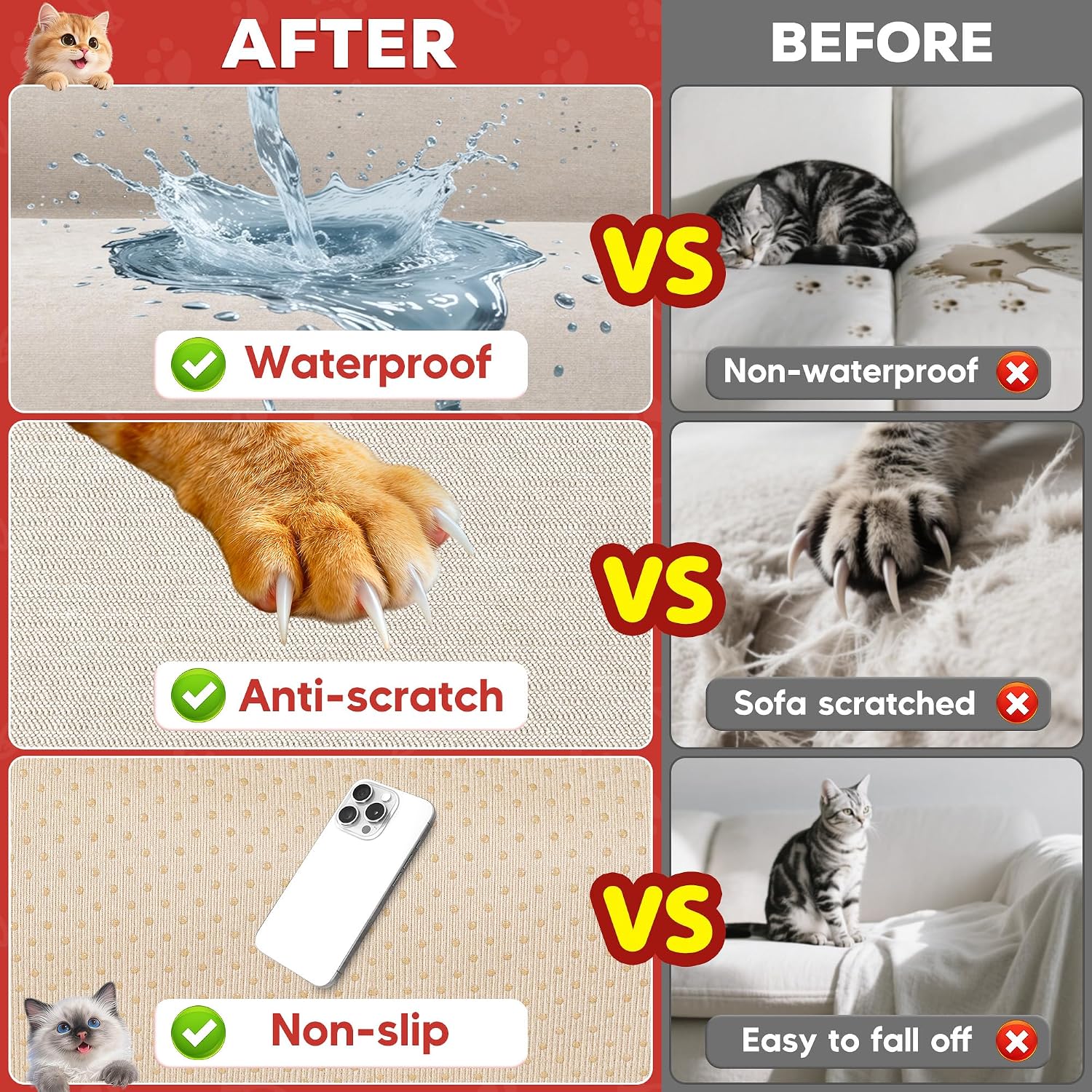 Cat Scratch Proof Furniture Protector Waterproof Sofa Cover 150"x71" | Pet-Friendly Couch Protector, Anti-Scratch & Anti-Slip Sofa Cover For Cats Dogs Kids, Machine Washable - view 8