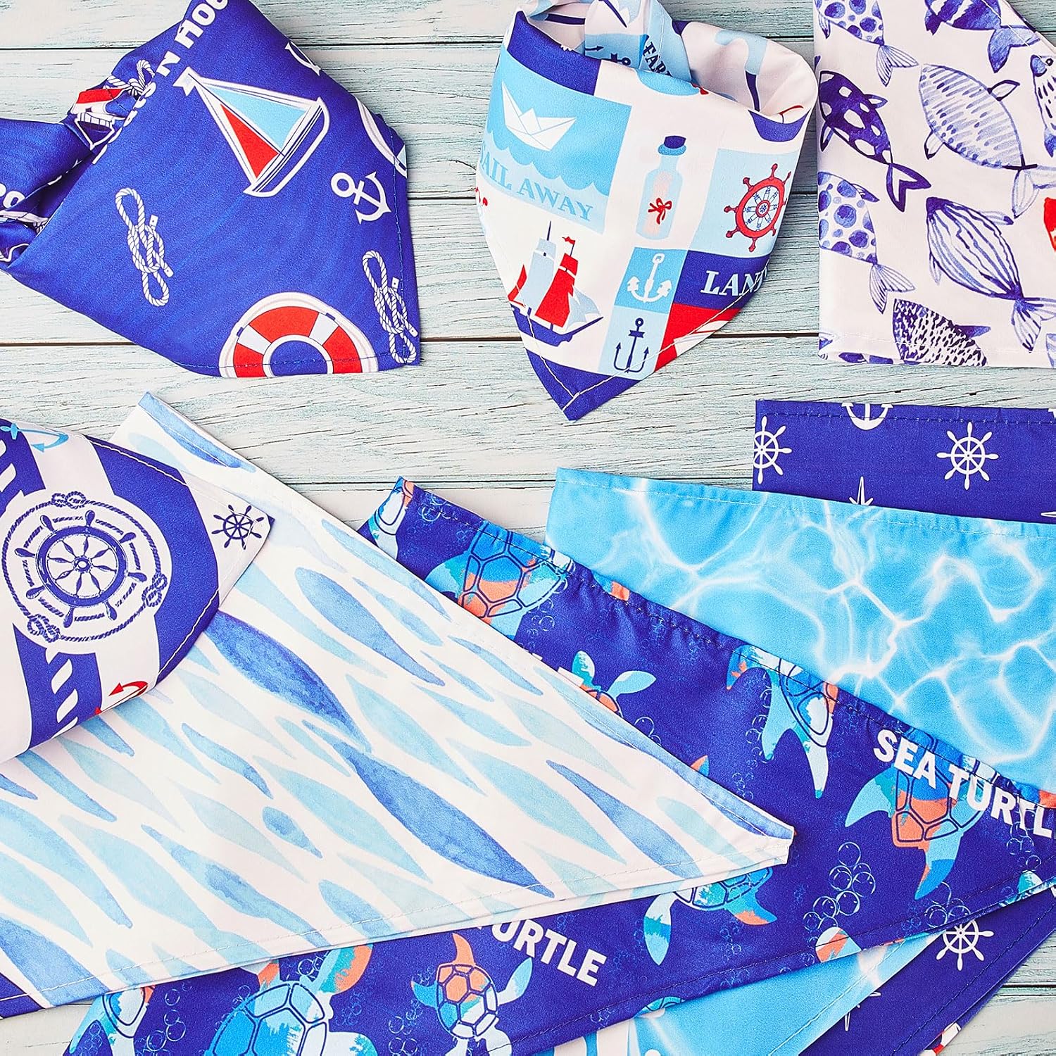 8 Pcs Nautical Dog Bandana Summer Ocean Puppy Bandanas Dog Triangle Scarf Adjustable Washable Bibs Cat Pet for Sea Neckerchief Birthday Party Gift Photo Prop Costume Accessory 25 x 17 x 17 Inch - view 4