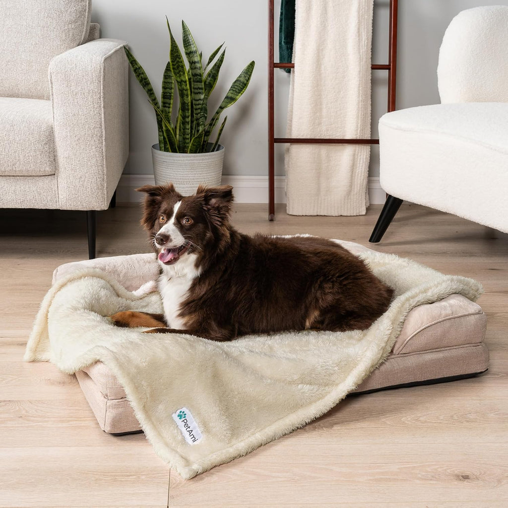 Fluffy Sherpa Waterproof Dog Blanket for Medium Pet Cat 29x40, Beige | Soft & Warm & Washable; Leafproof Couch Sofa Protector for Small Medium Large Pet; Pee Proof Cover for Crate Kennel Car Seat - view 5