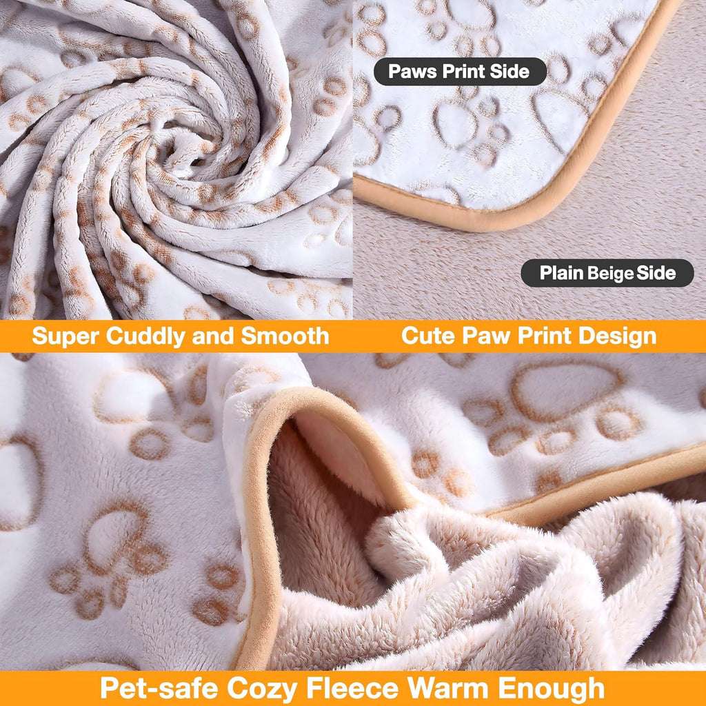 Small Beige Premium Soft Dog Blanket, with Flannel Beige Cute Paw Print, 24 * 32 inches, Cat Blanket Puppy Supplies Poodle‌ Dog Products Stuff Essentials - view 3