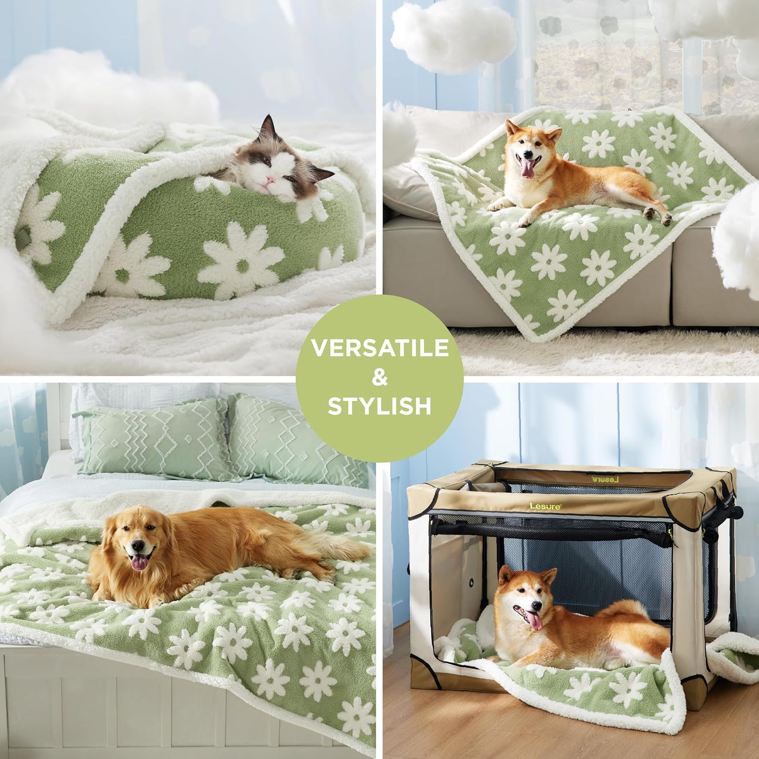Waterproof Dog Blankets for Small Dogs Cute Cozy 3D Jacquard,25x35 | Puppy Blanket for Cat Aesthetic Gift, Warm Soft Sherpa Throw Washable, Reversible Pet Couch Protector, Flower Garden Green - view 5
